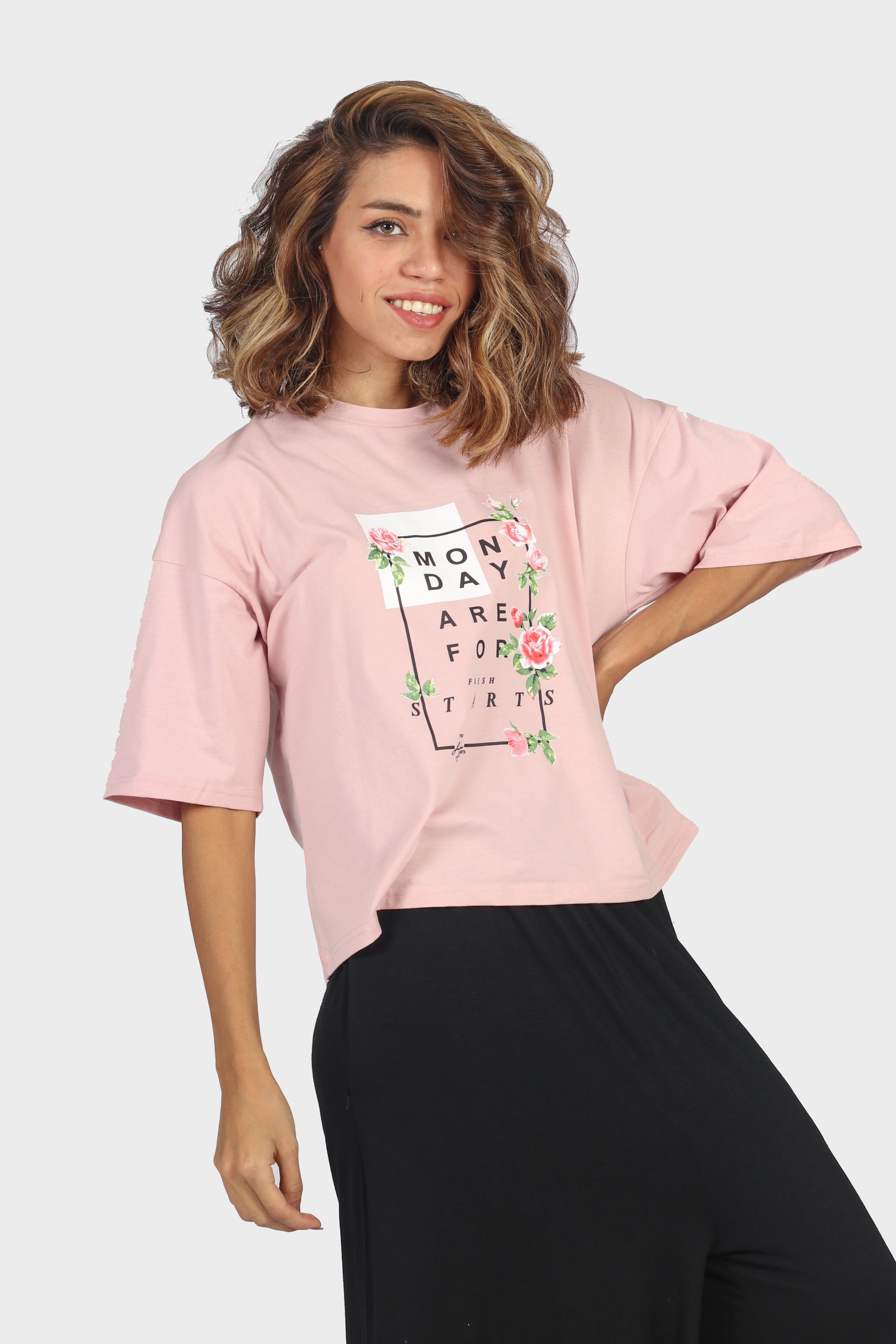 ميكا بلوزة وسيعة نص كم مطبوعة