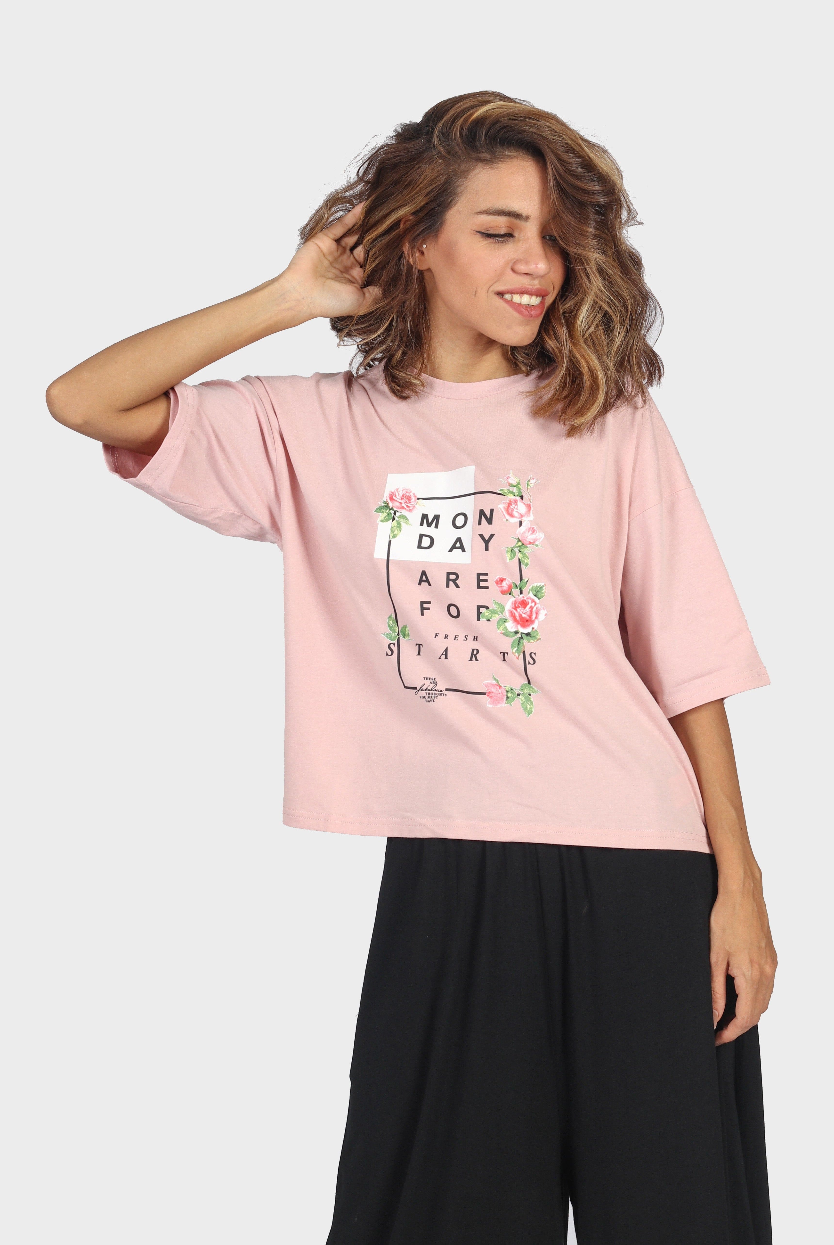 ميكا بلوزة وسيعة نص كم مطبوعة