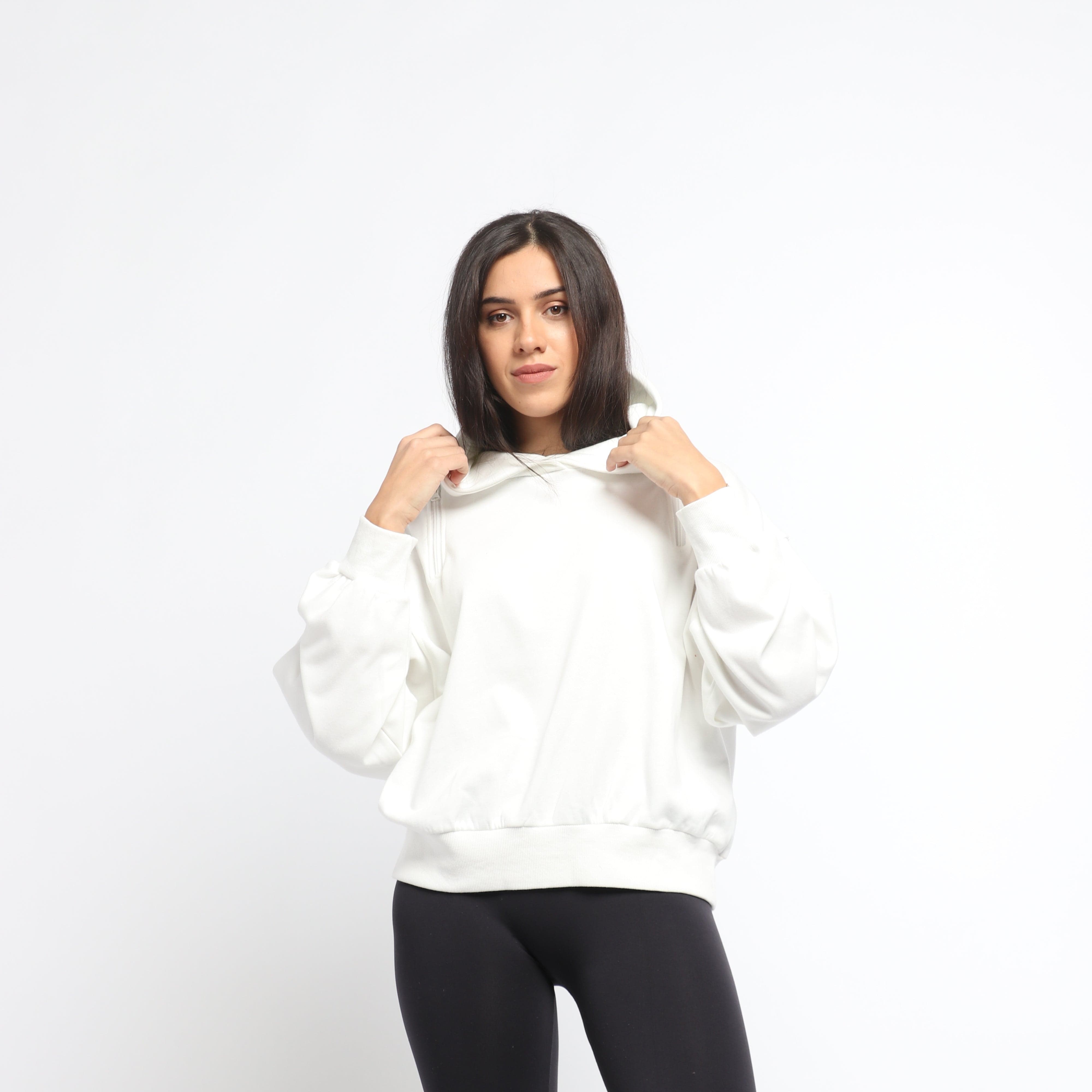 ميكا بلوزة على شكل هودي سادة بسحابات على الكتف بأكمام طويلة