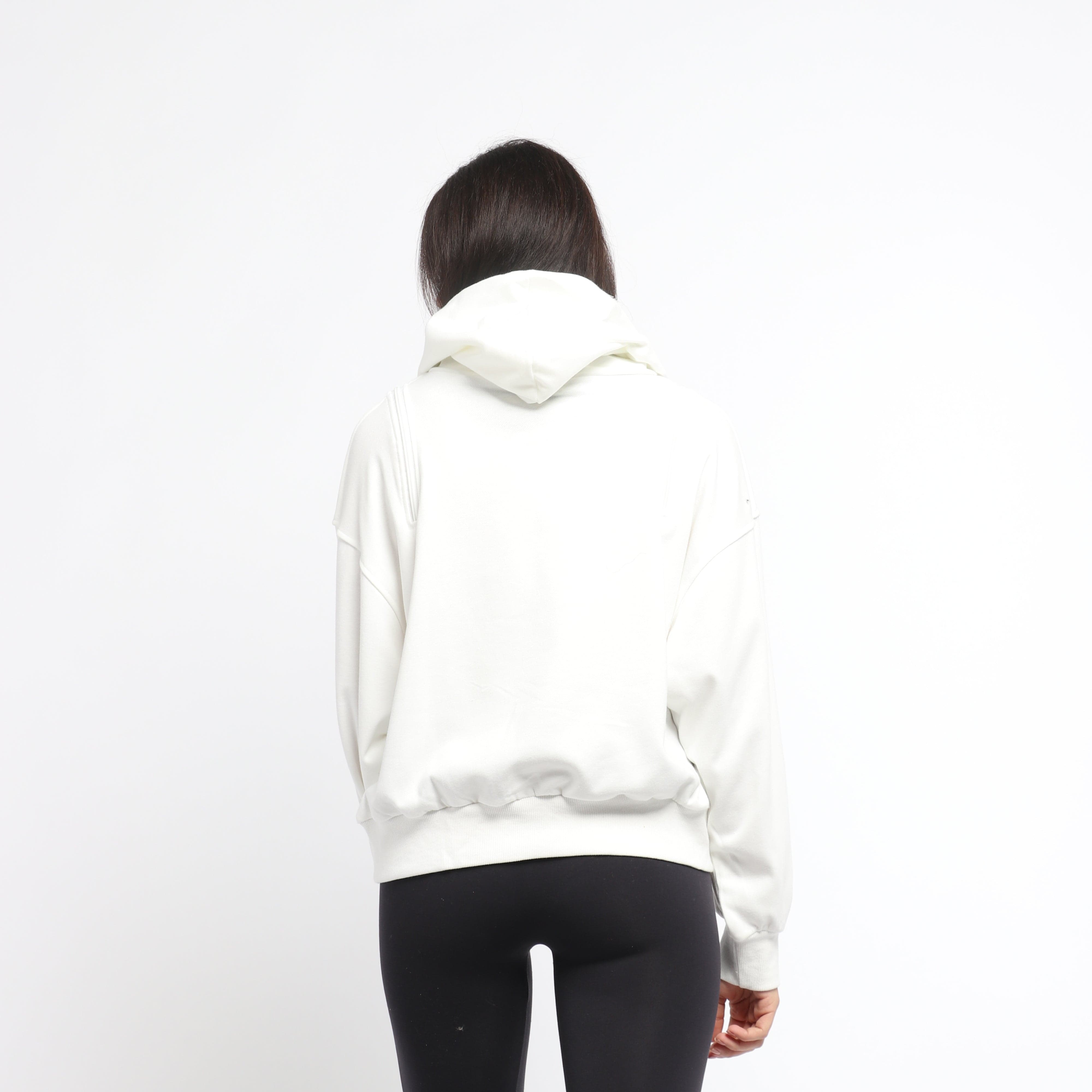 ميكا بلوزة على شكل هودي سادة بسحابات على الكتف بأكمام طويلة