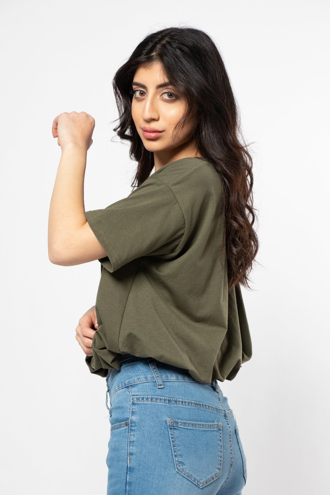 ميكا بلوزة سادة اوفر سايز نص كم نسائي