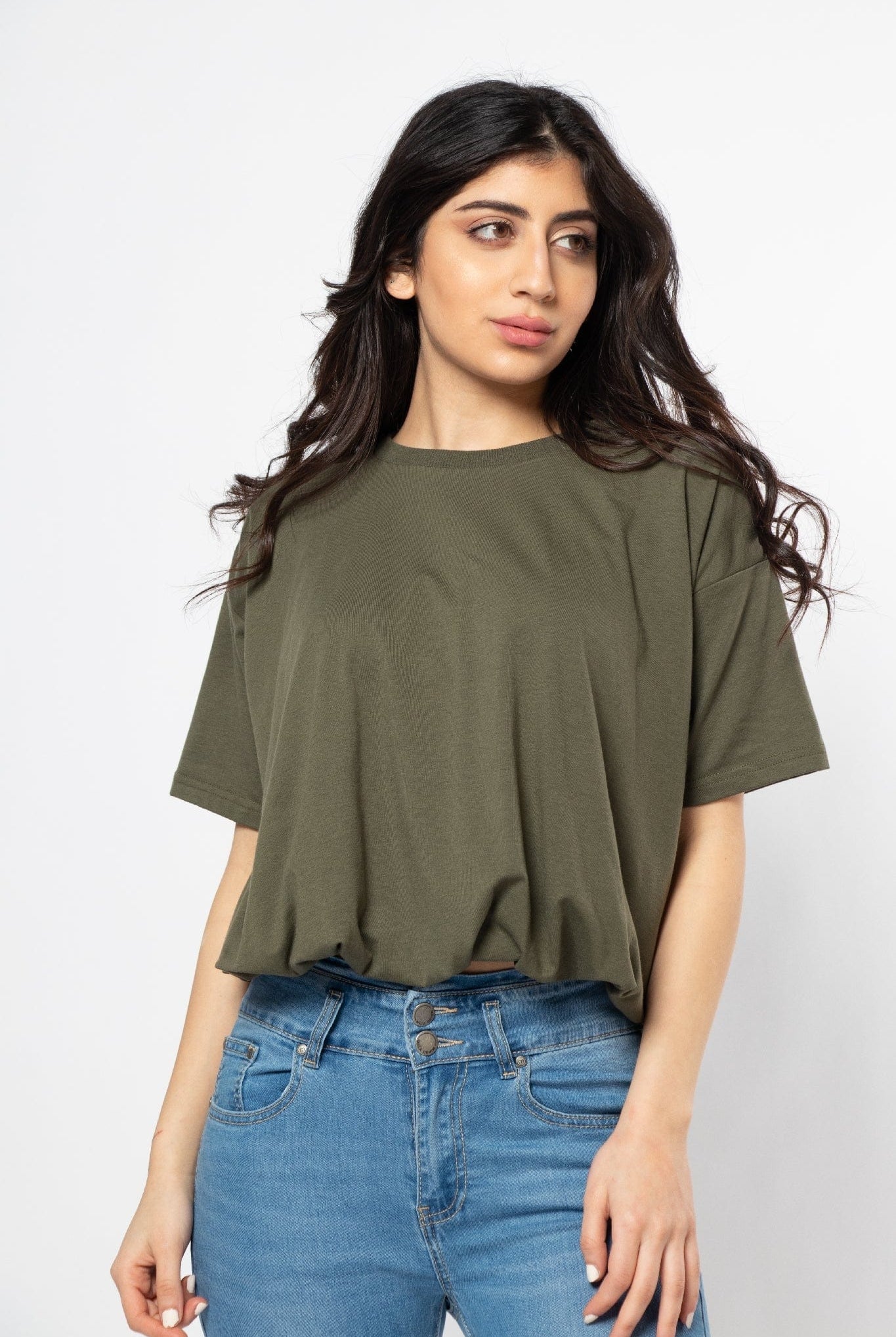 ميكا بلوزة سادة اوفر سايز نص كم نسائي