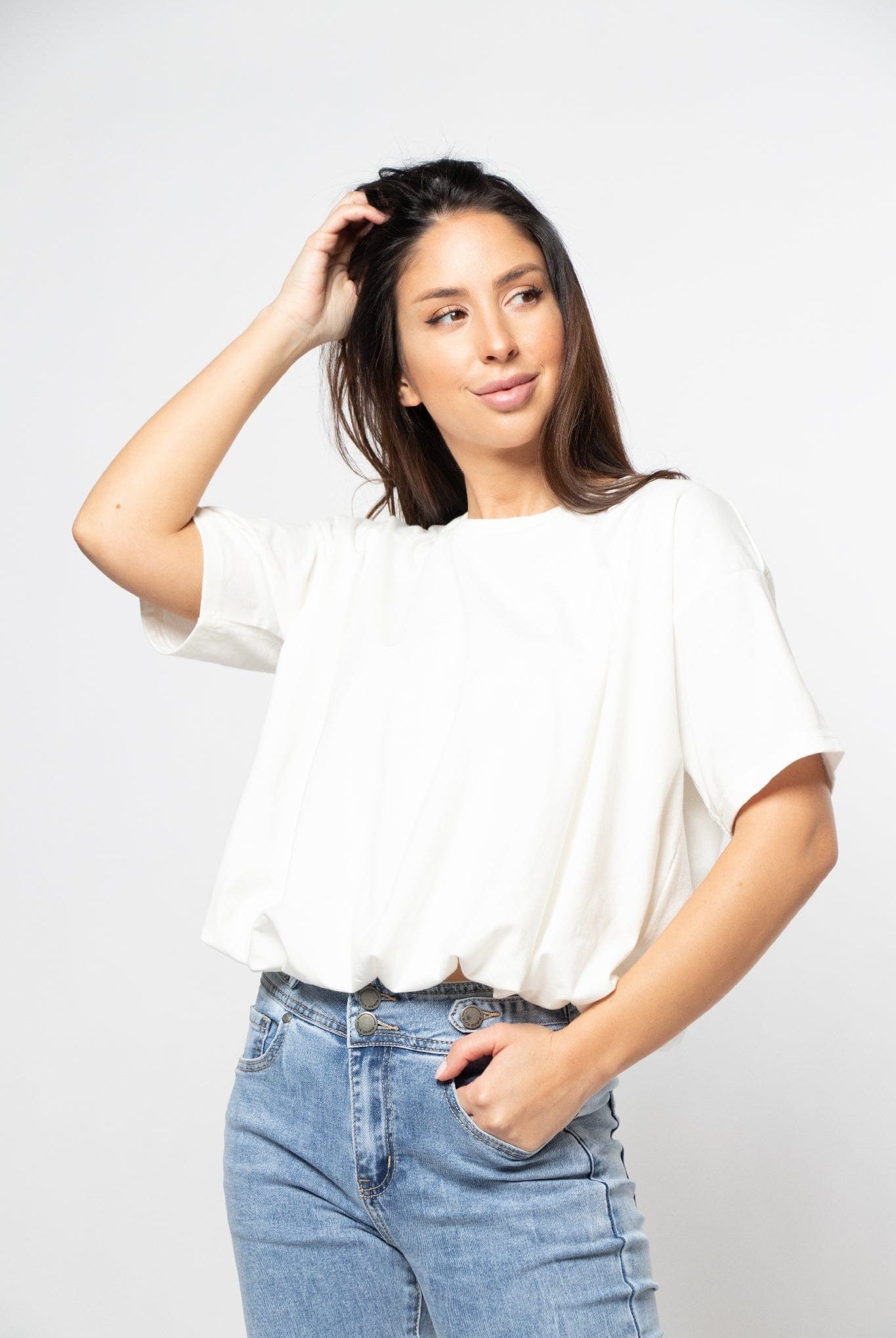 ميكا بلوزة سادة اوفر سايز نص كم نسائي