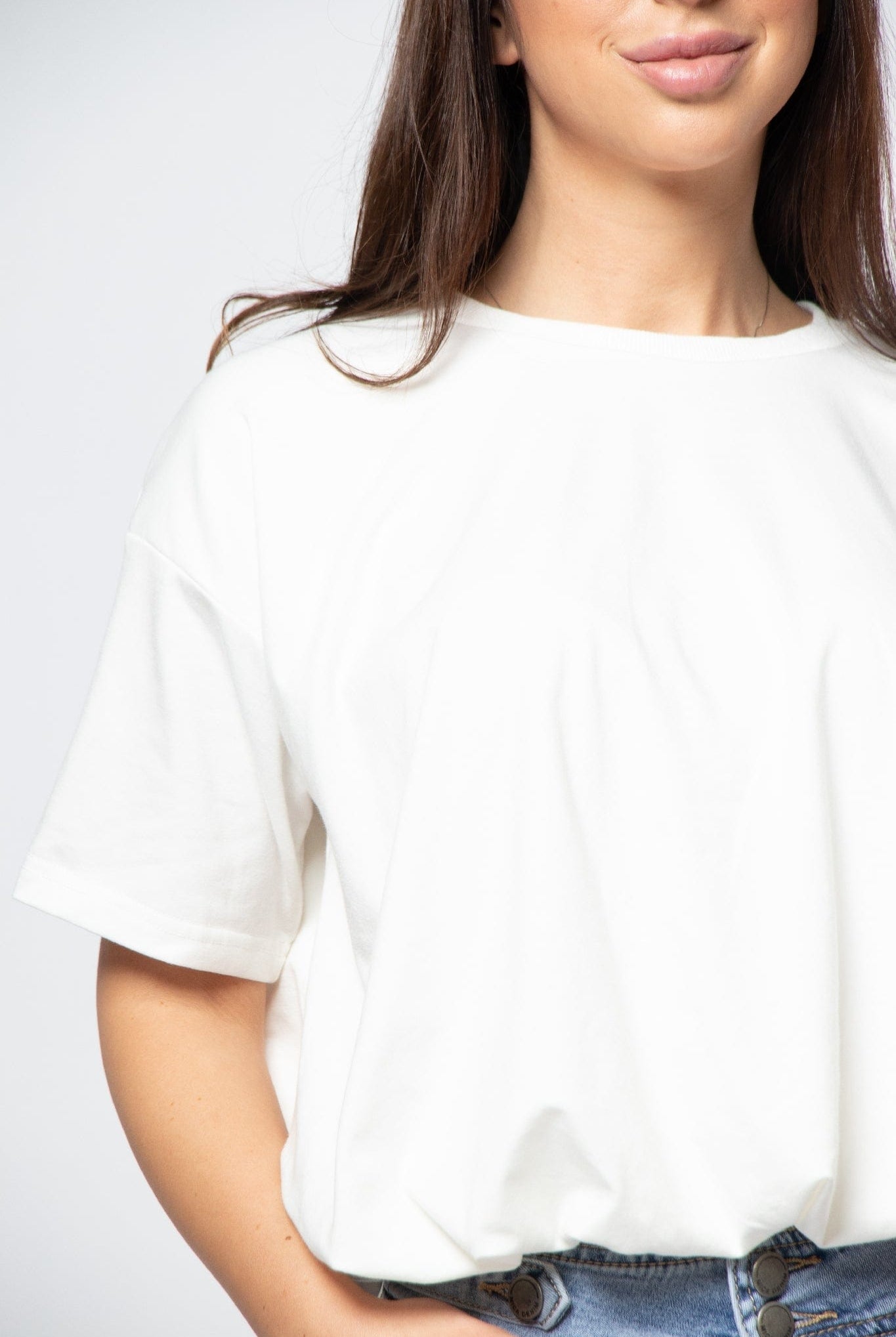 ميكا بلوزة سادة اوفر سايز نص كم نسائي