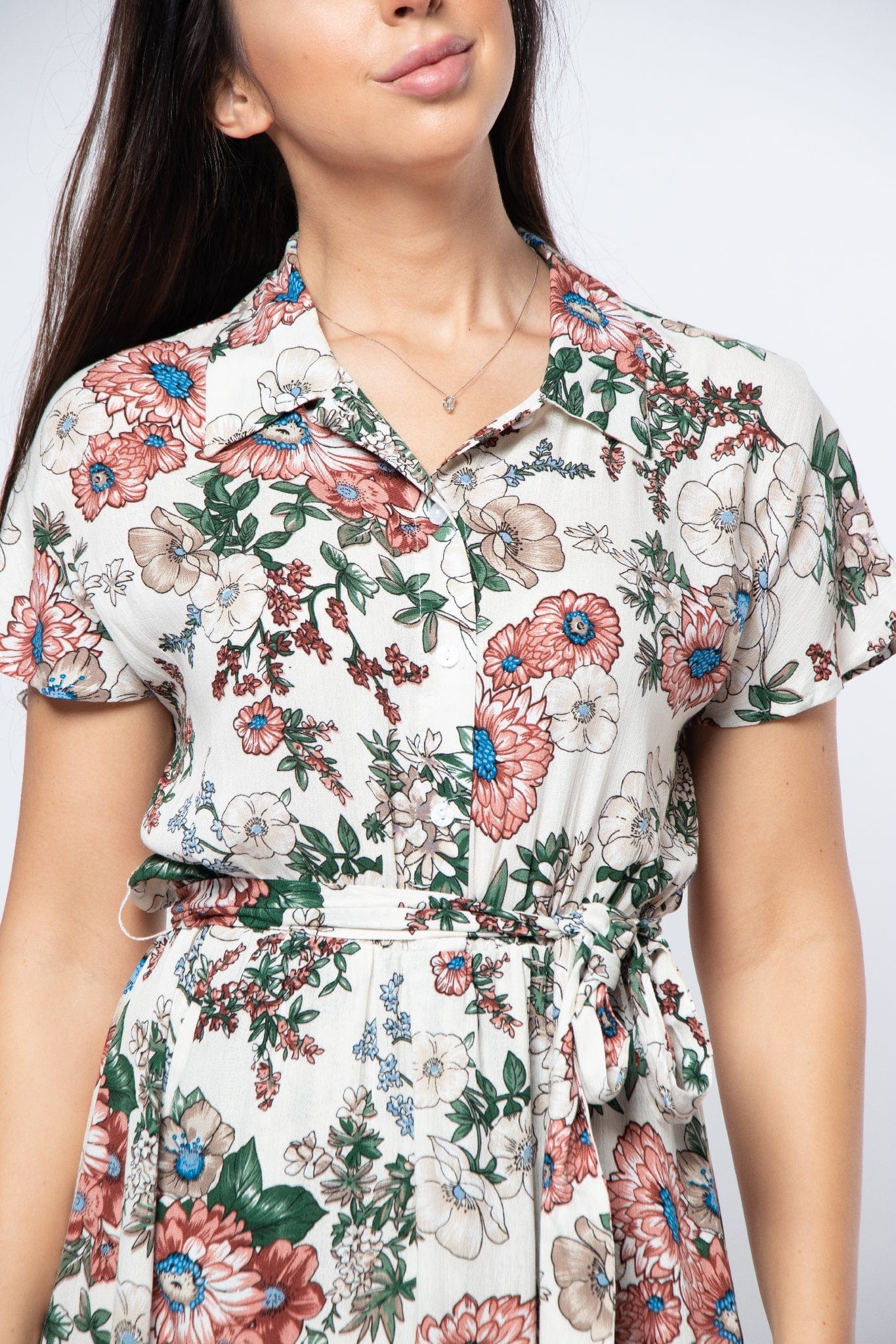 ميكا فستان ميدي طبعة زهور بكم قصير