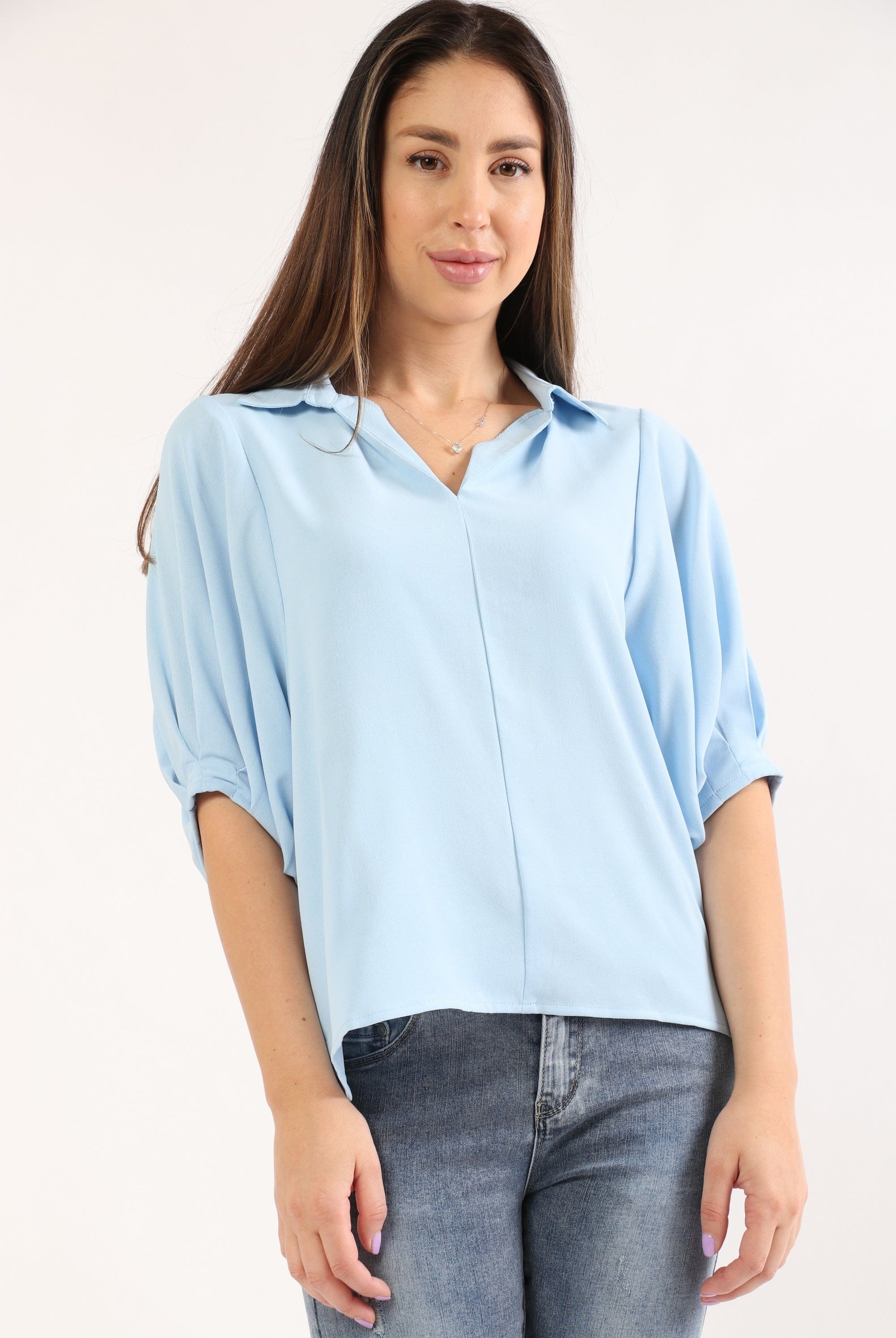 ميكا بلوزة سادة بياقة 3/4 كم نسائي