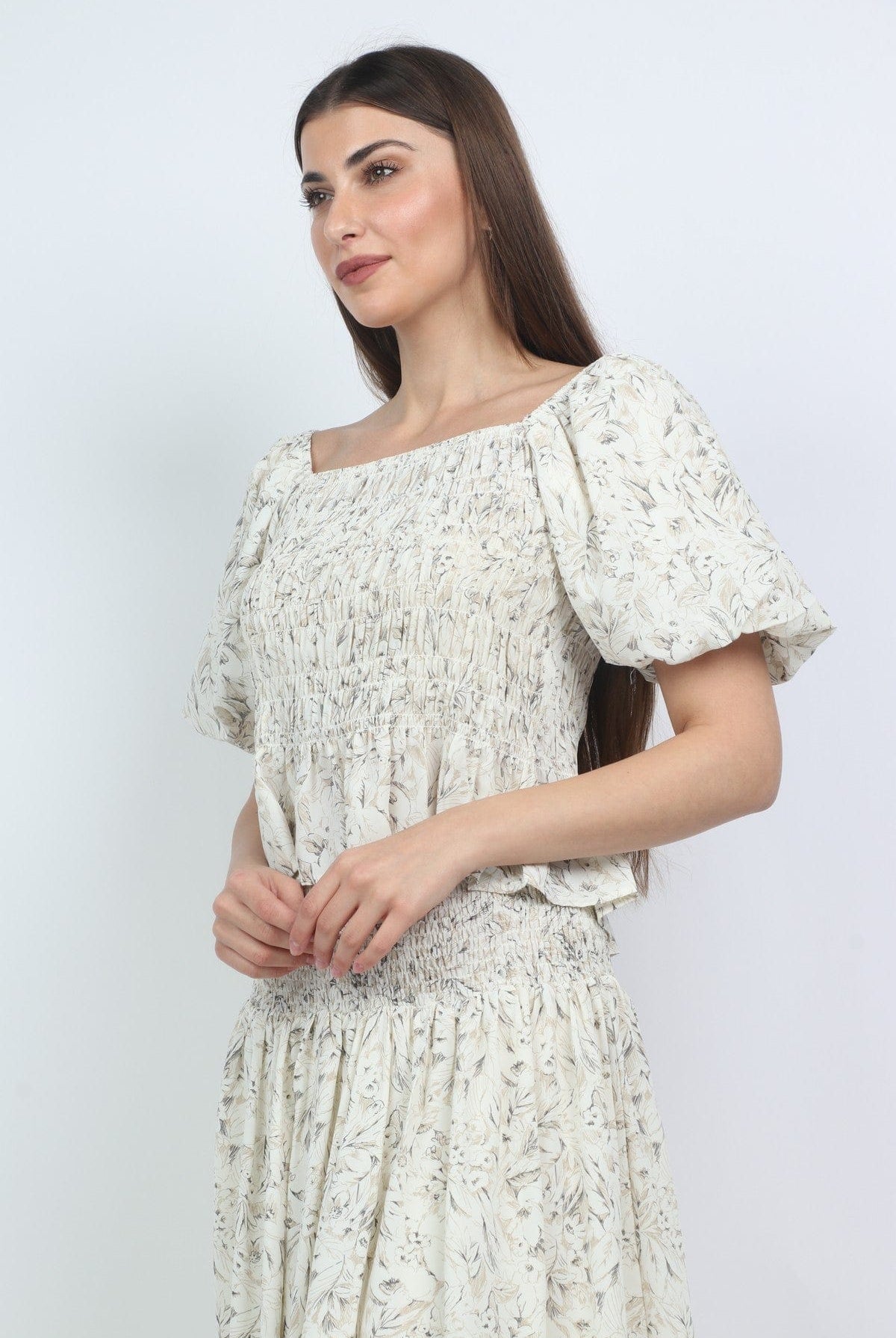 ميكا بلوزة بأكمام قصيرة مشجرة بياقة مربعة