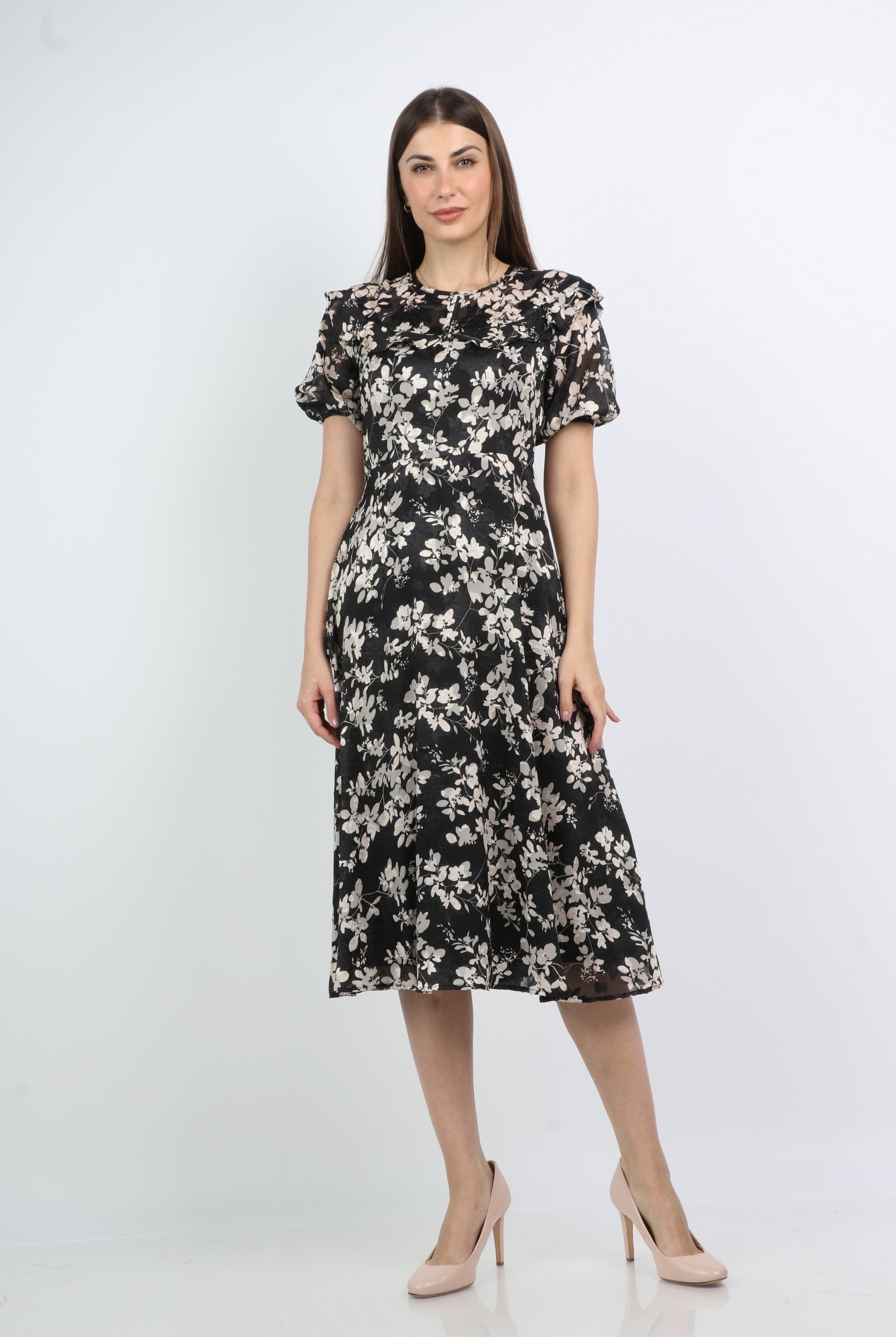 ميكا فستان ميدي شيفون مورد بكم قصير