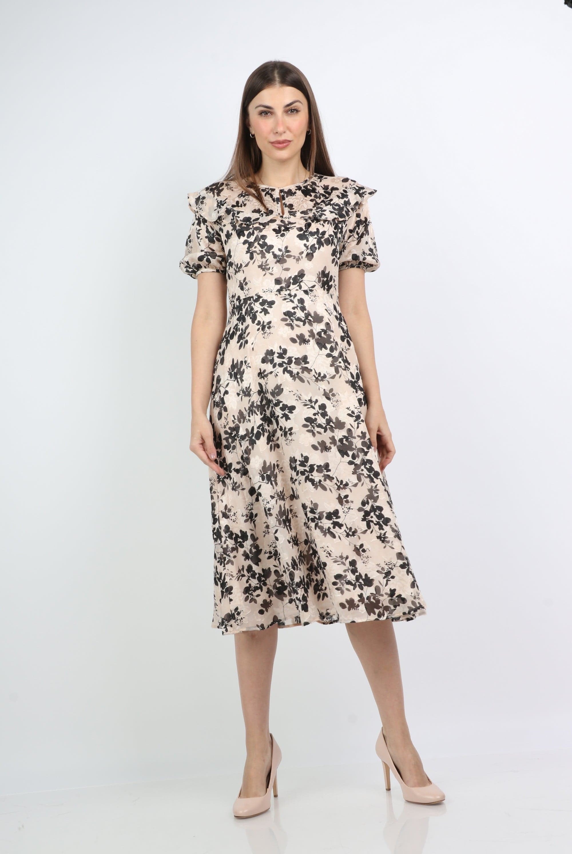 ميكا فستان ميدي شيفون مورد بكم قصير