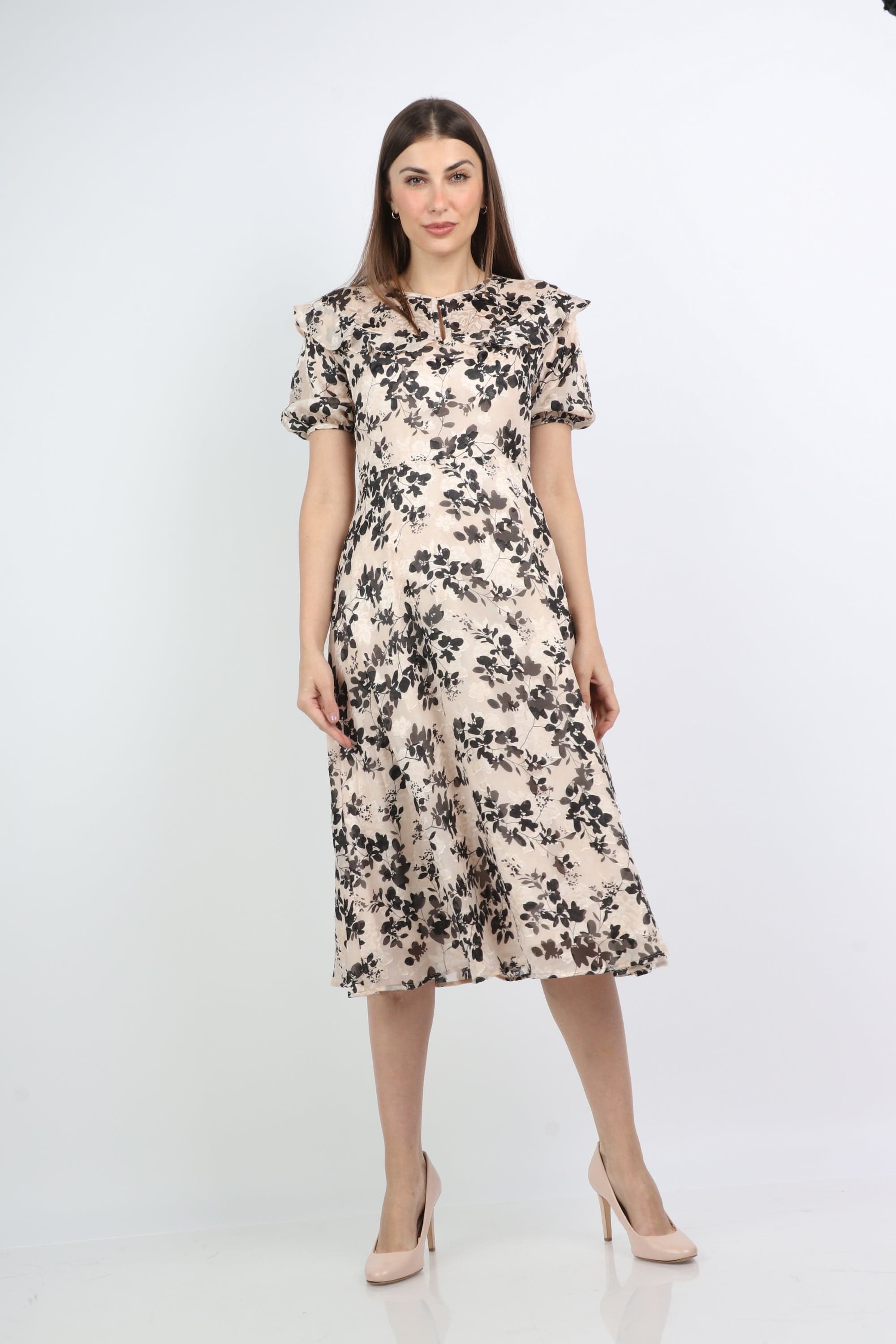 ميكا فستان ميدي شيفون مورد بكم قصير