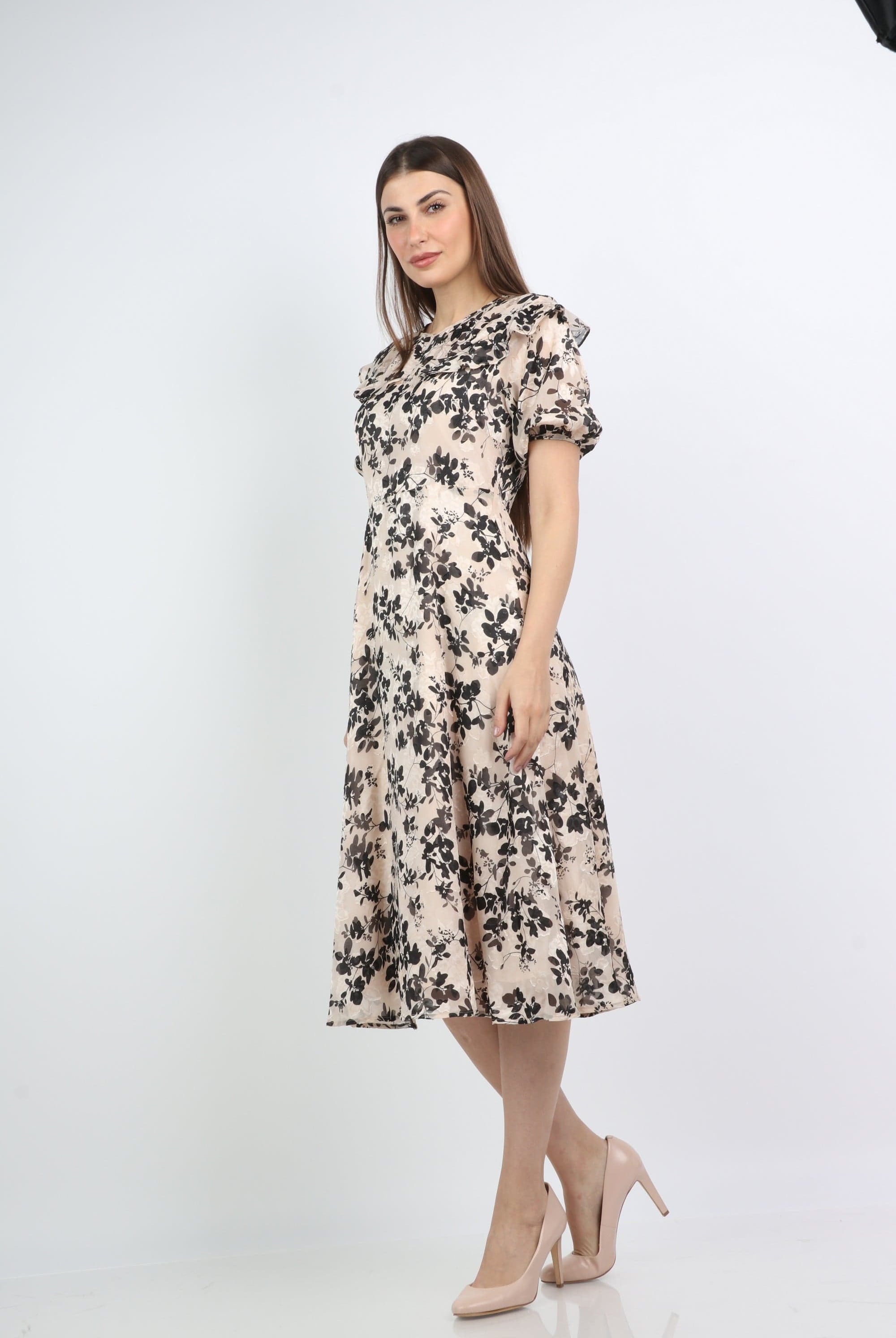 ميكا فستان ميدي شيفون مورد بكم قصير