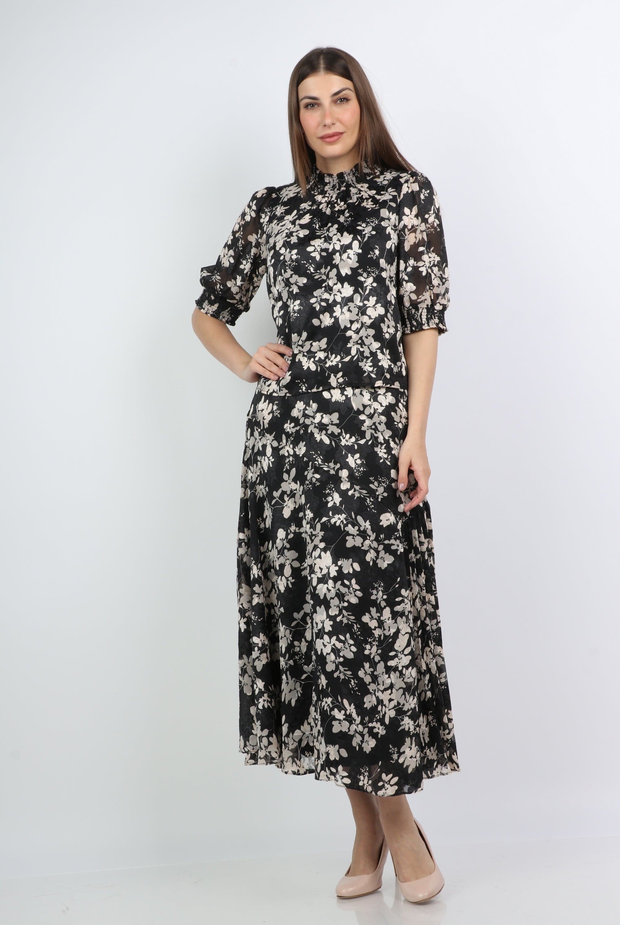 ميكا بلوزة بياقة عالية مشجرة 3/4 كم مزموم نسائي