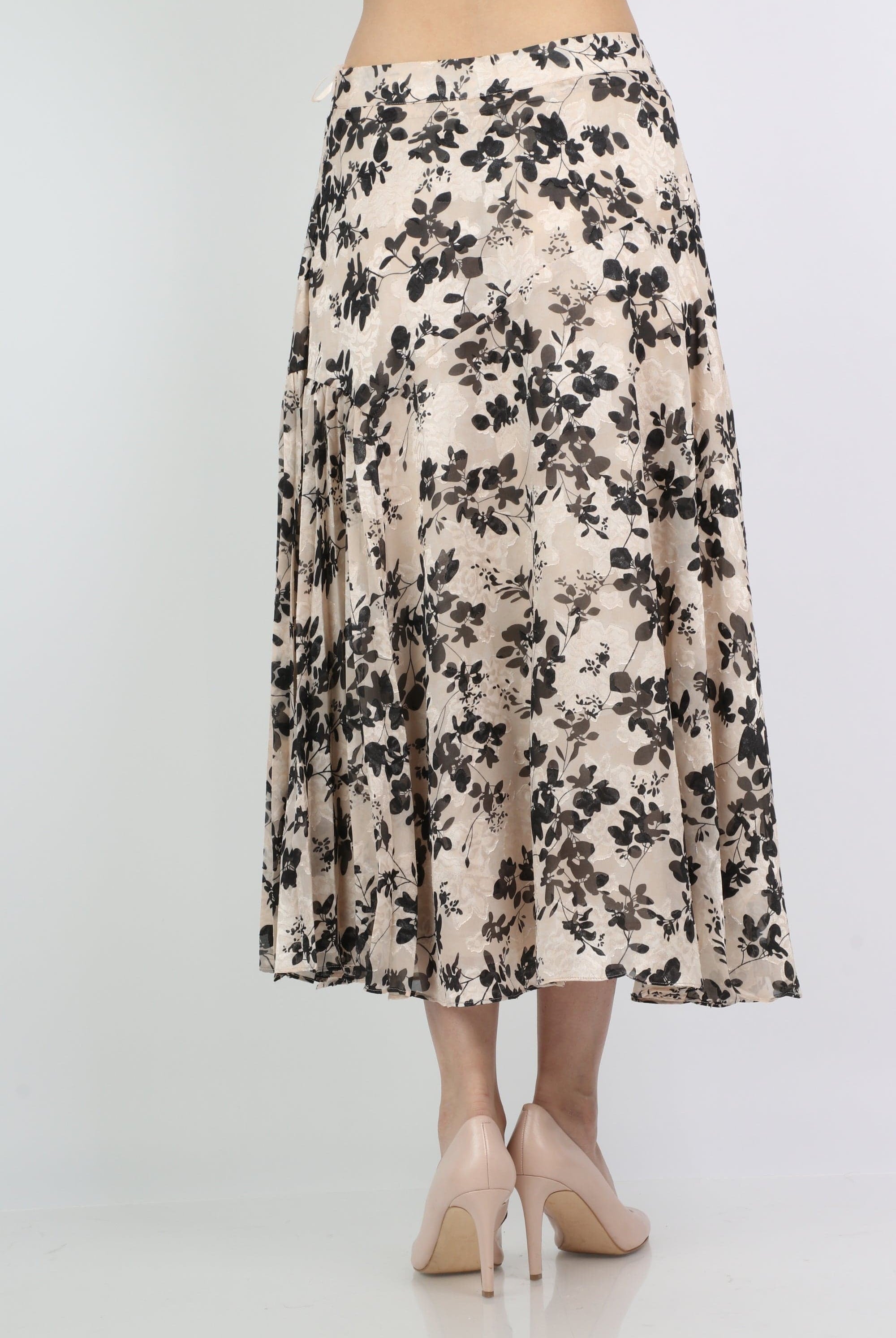 ميكا تنورة ميدي واسعة مشجرة بنمط ورود