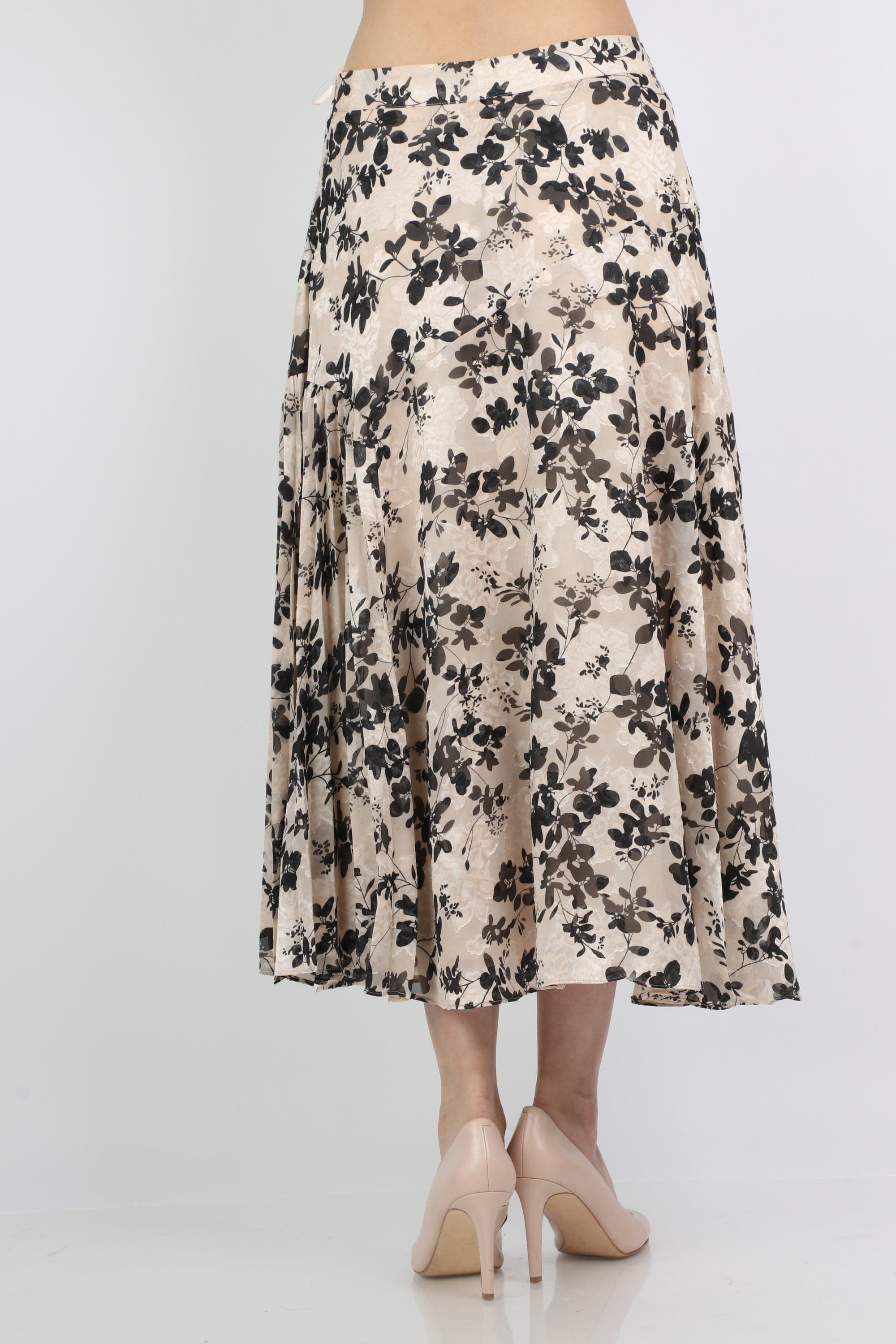 ميكا تنورة ميدي واسعة مشجرة بنمط ورود