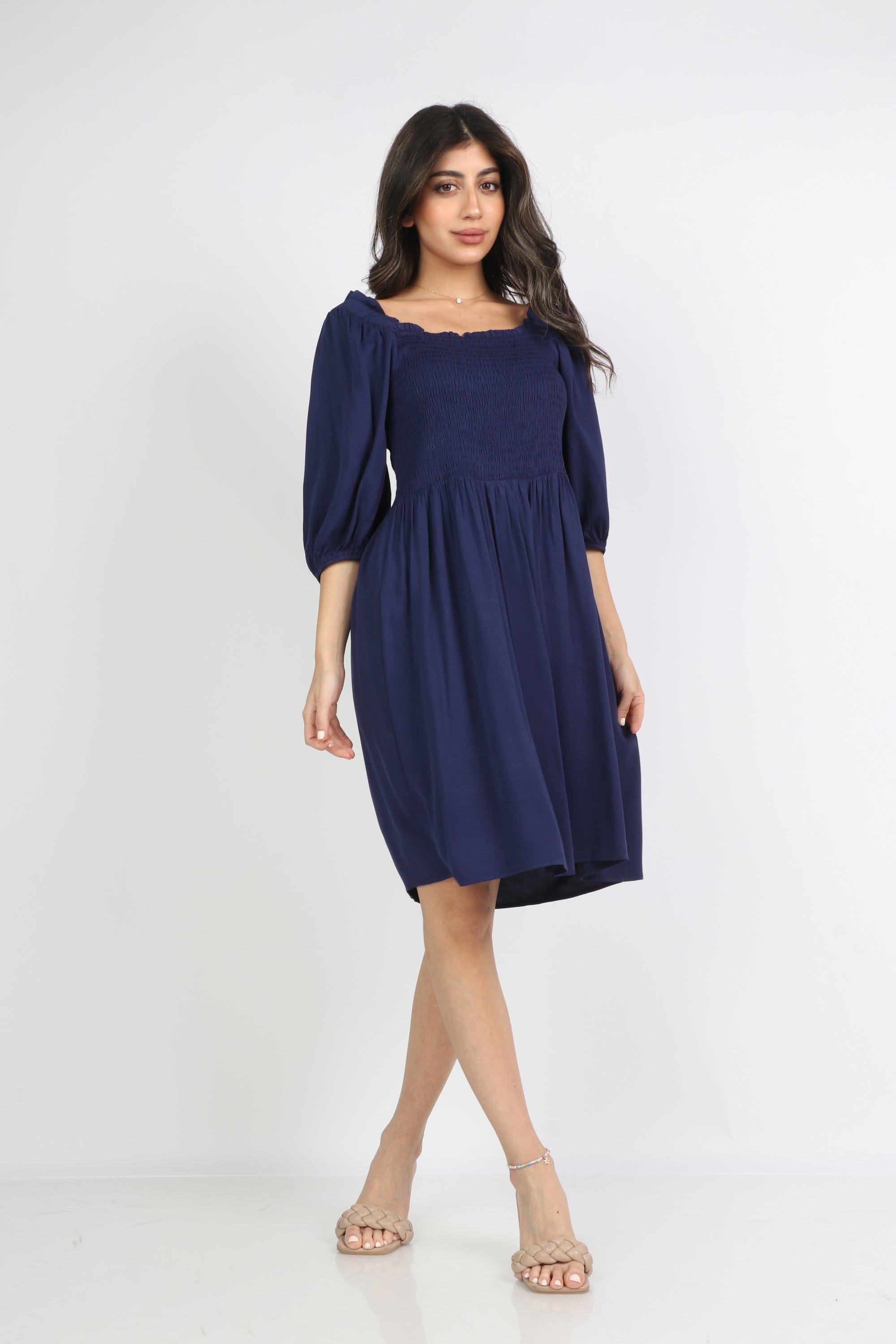 ميكا فستان قصير على الركبة 3/4 كم منفوس نسائي