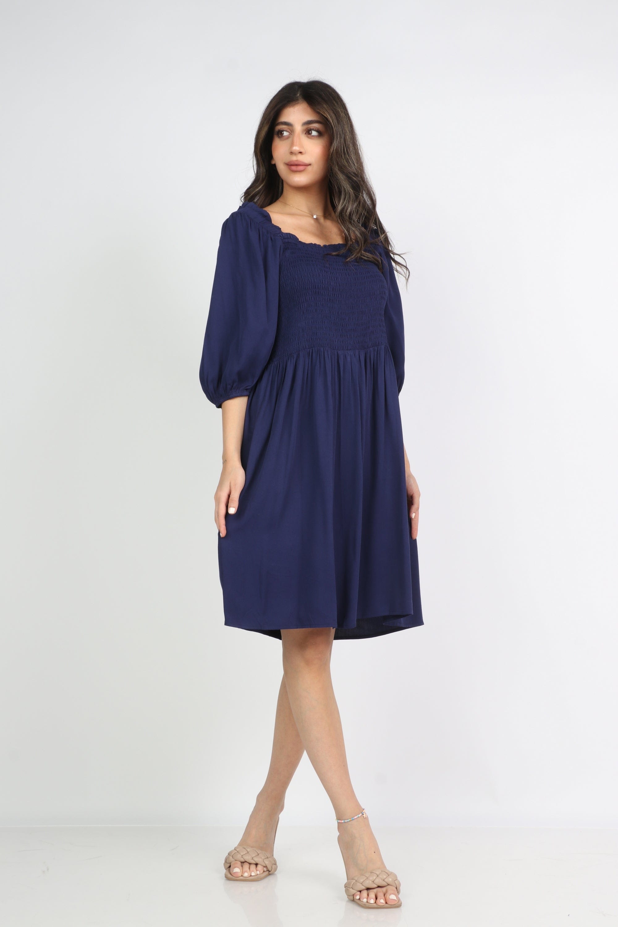 ميكا فستان قصير على الركبة 3/4 كم منفوس نسائي