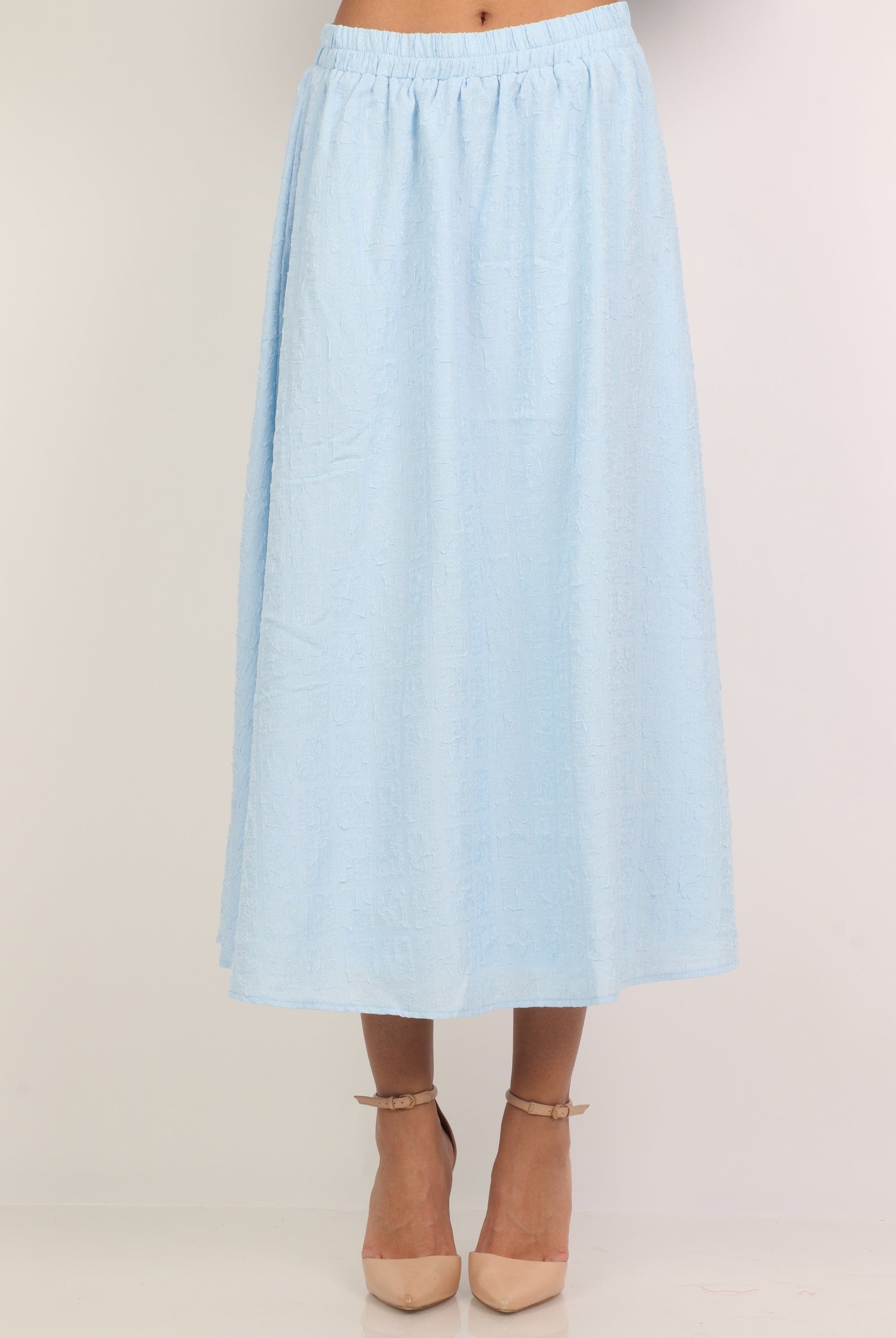 ميكا تنورة ميدي واسعة سادة بخصر مطاط عريض