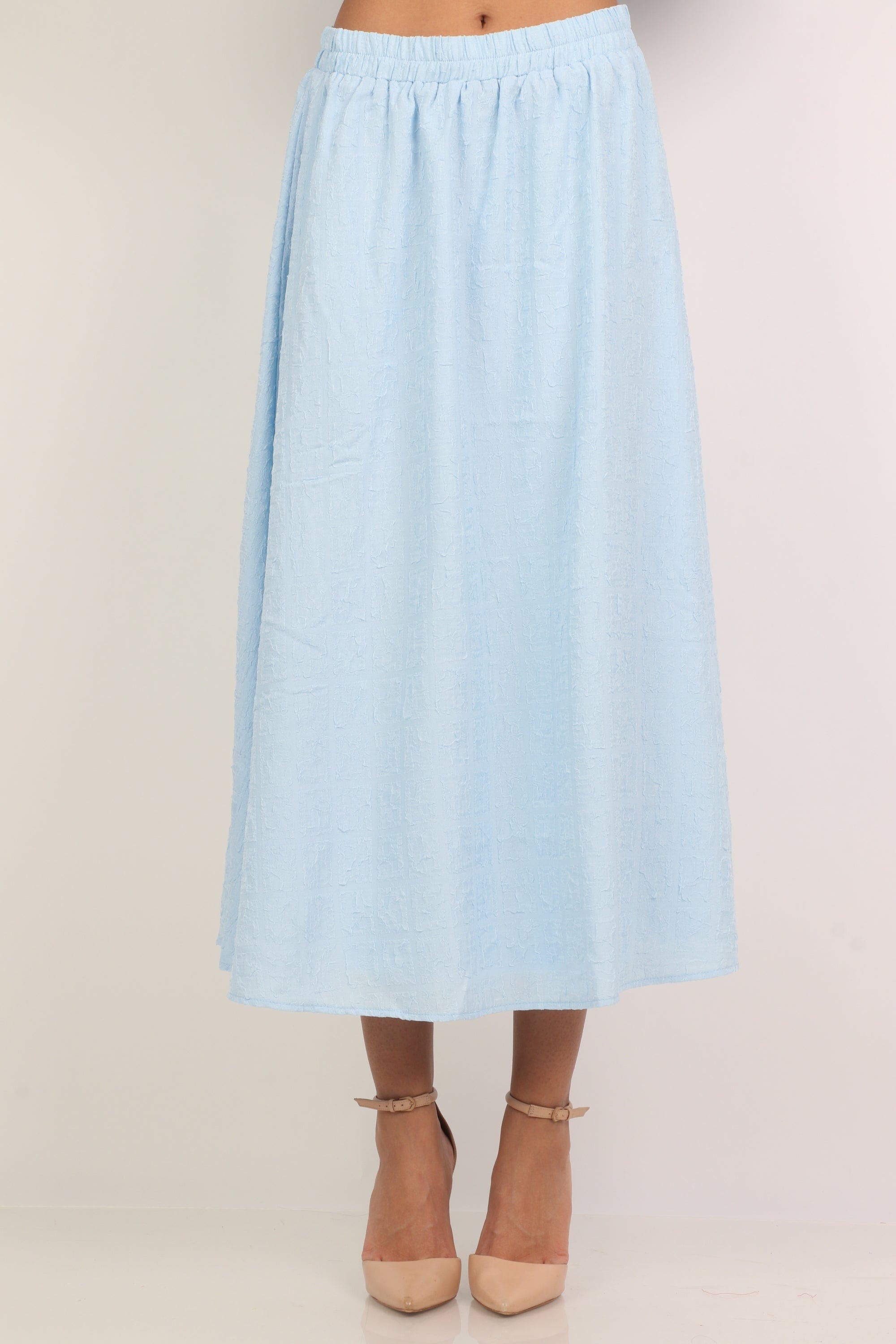 ميكا تنورة ميدي واسعة سادة بخصر مطاط عريض