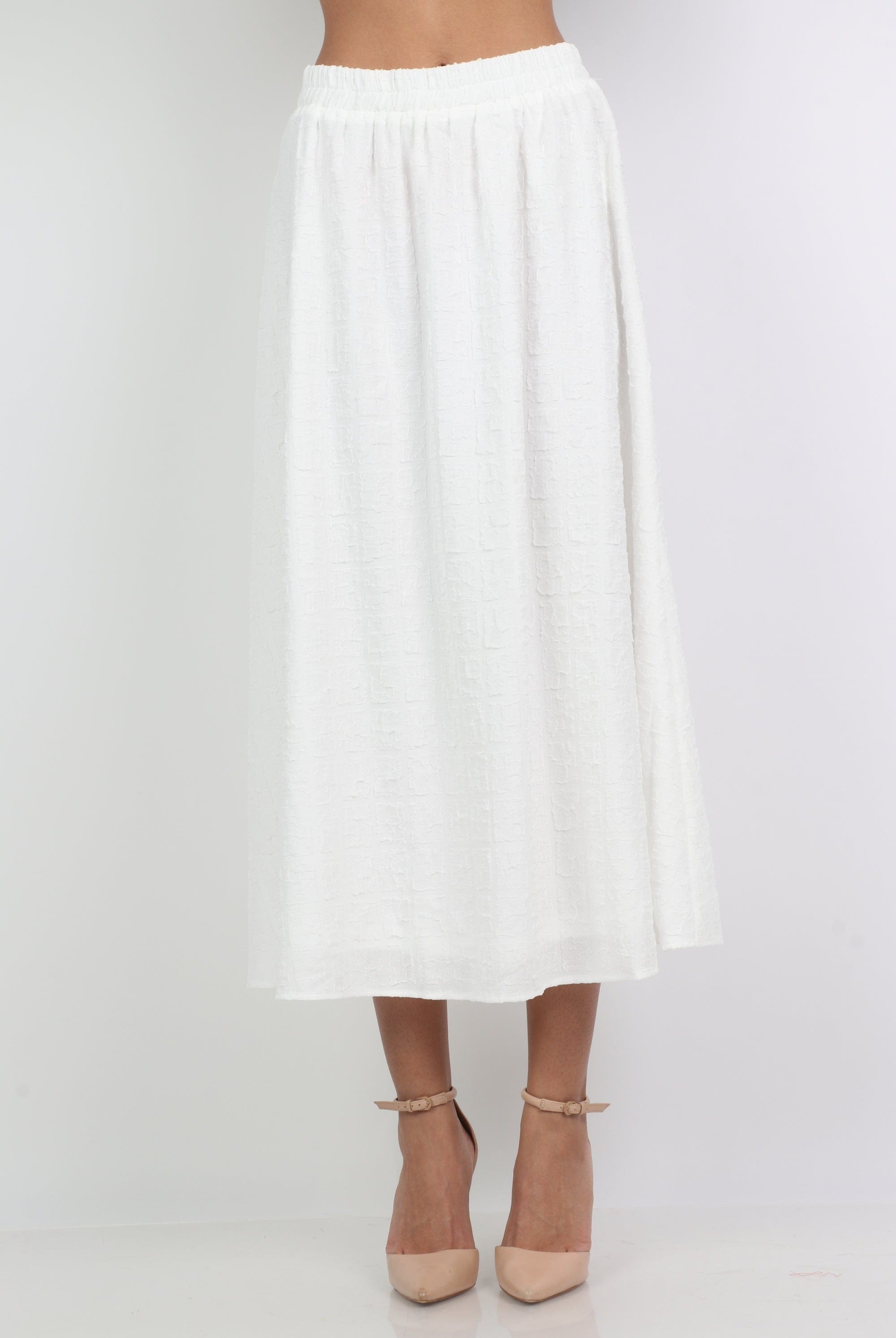 ميكا تنورة ميدي واسعة سادة بخصر مطاط عريض