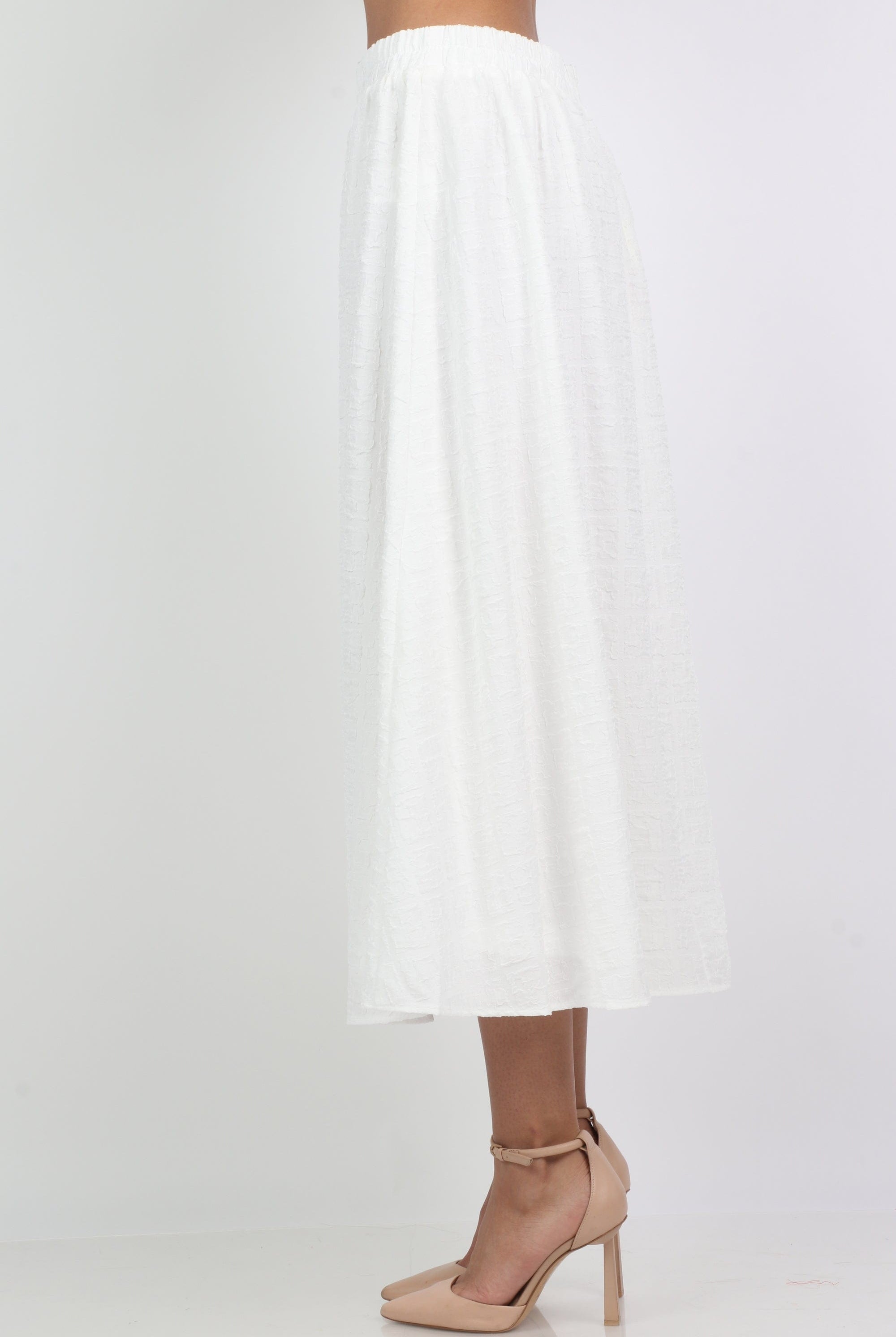 ميكا تنورة ميدي واسعة سادة بخصر مطاط عريض