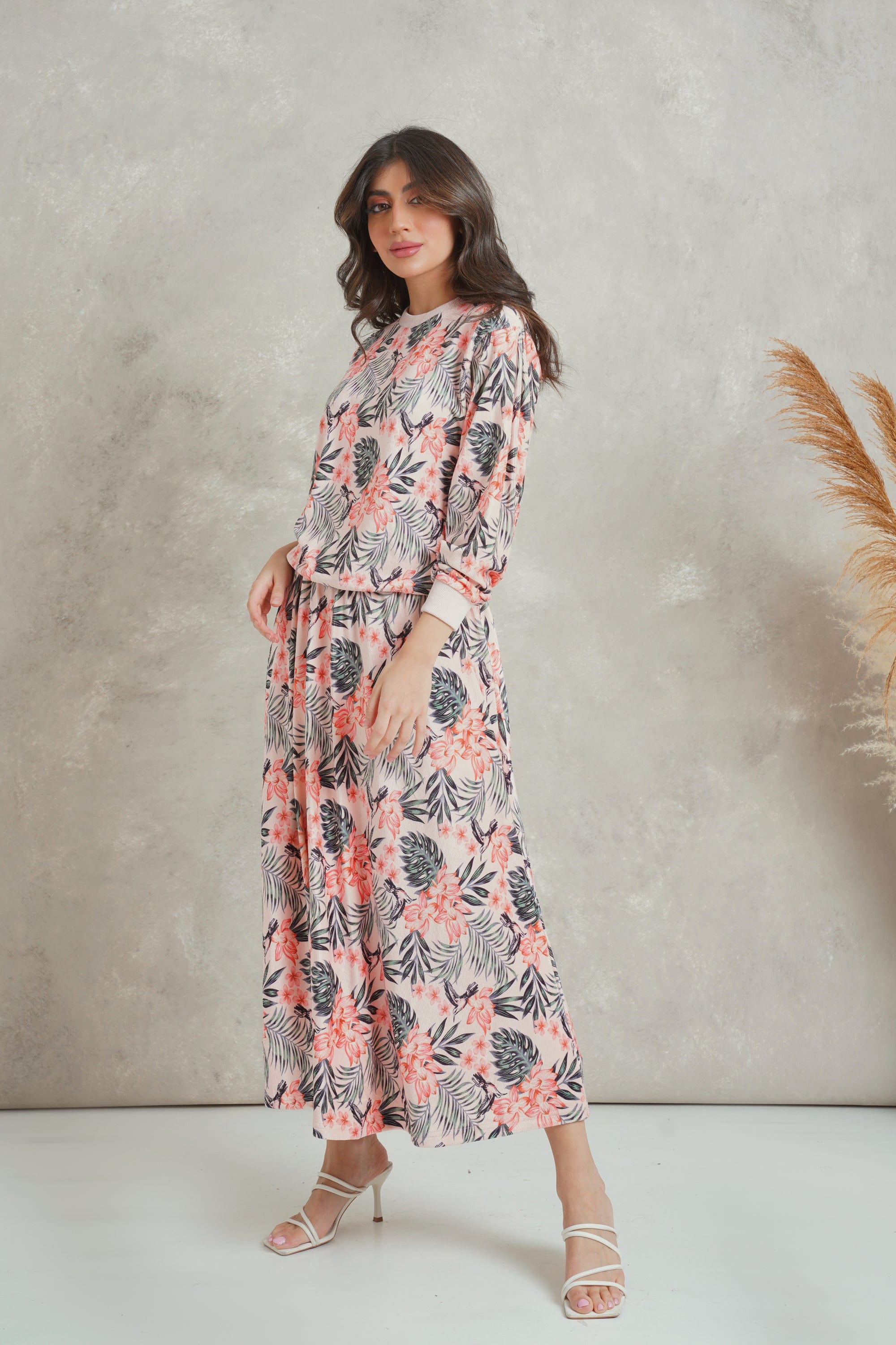 ميكا تنورة ميدي مشجرة فاخرة بخصر مطاطي عريض