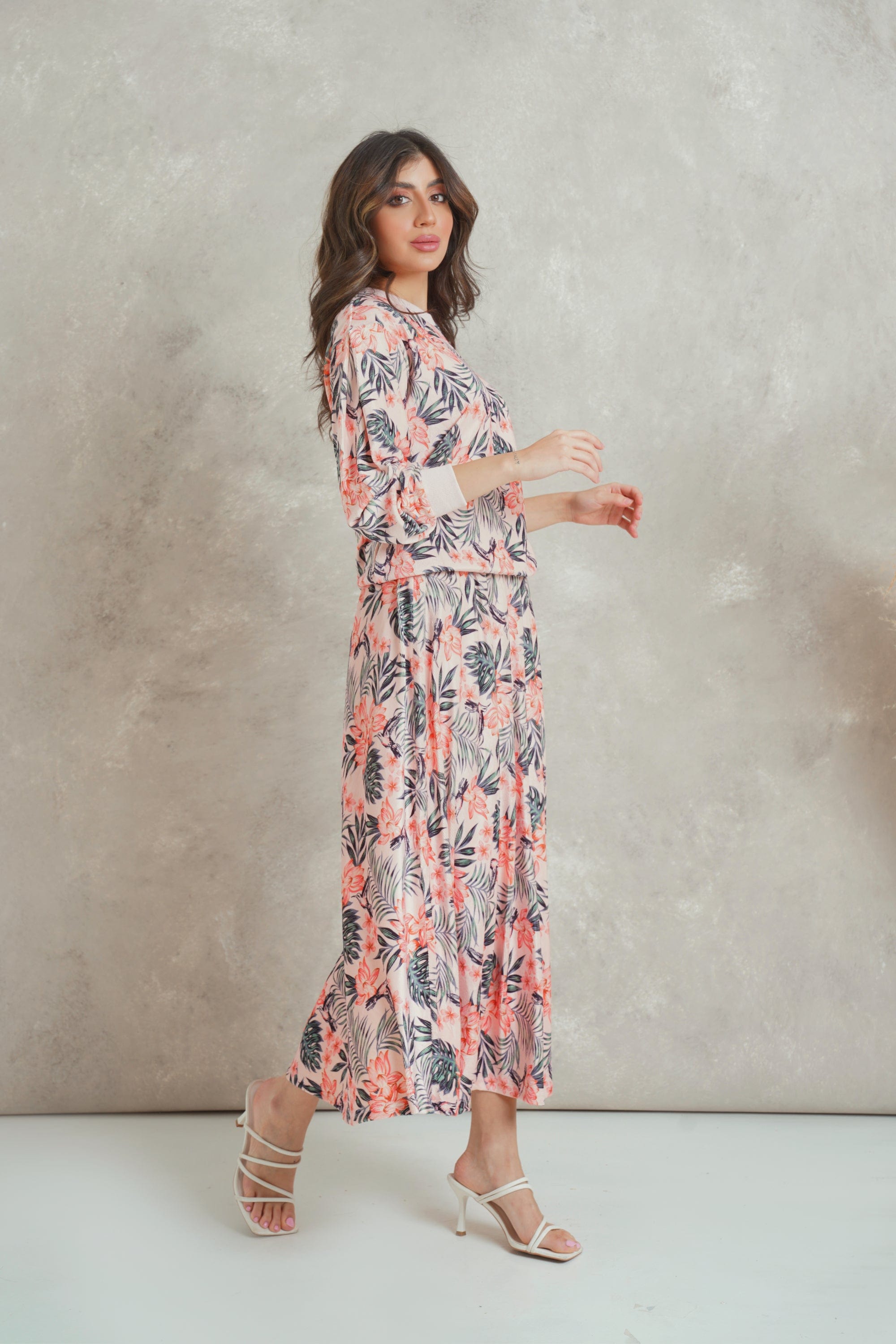 ميكا تنورة ميدي مشجرة فاخرة بخصر مطاطي عريض