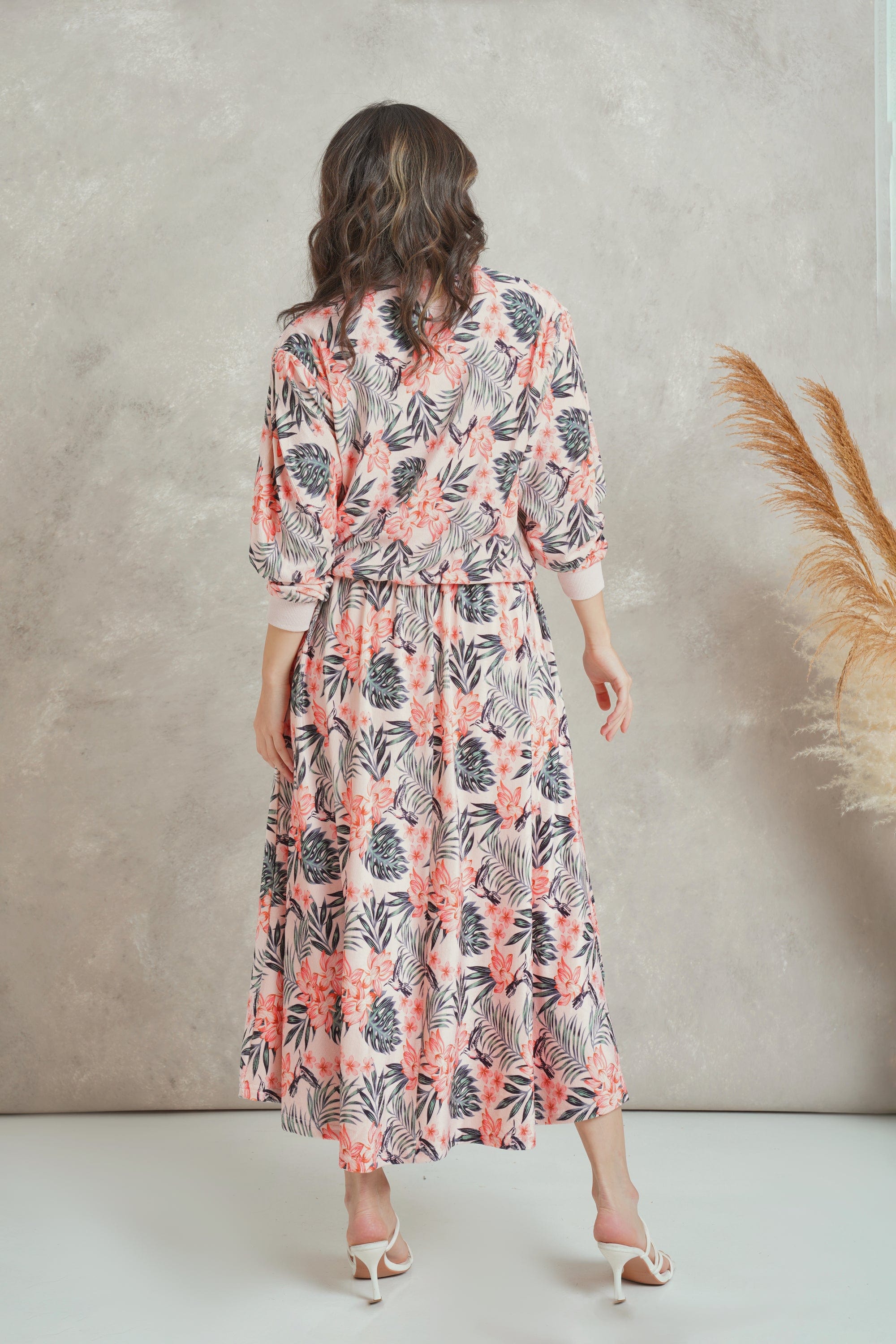 ميكا تنورة ميدي مشجرة فاخرة بخصر مطاطي عريض