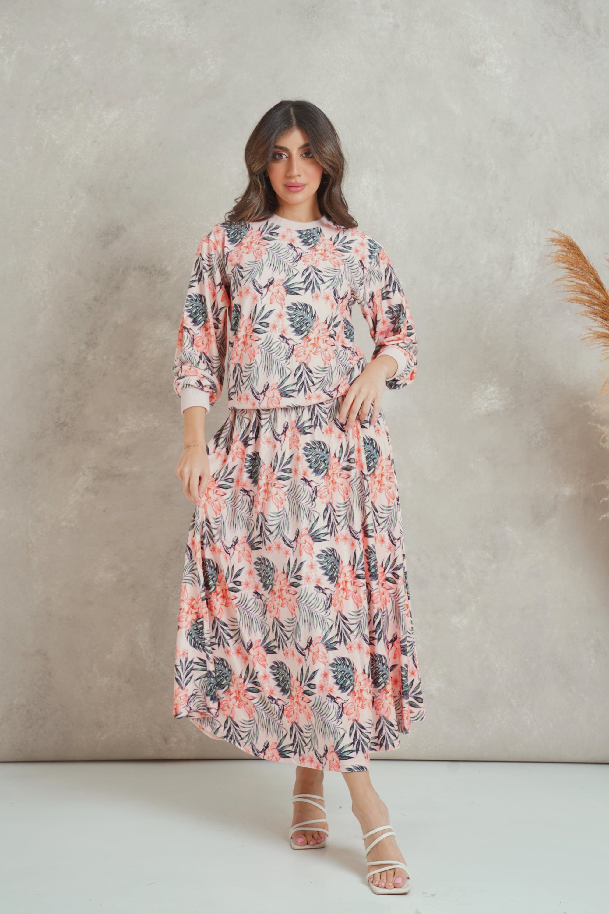 ميكا تنورة ميدي مشجرة فاخرة بخصر مطاطي عريض