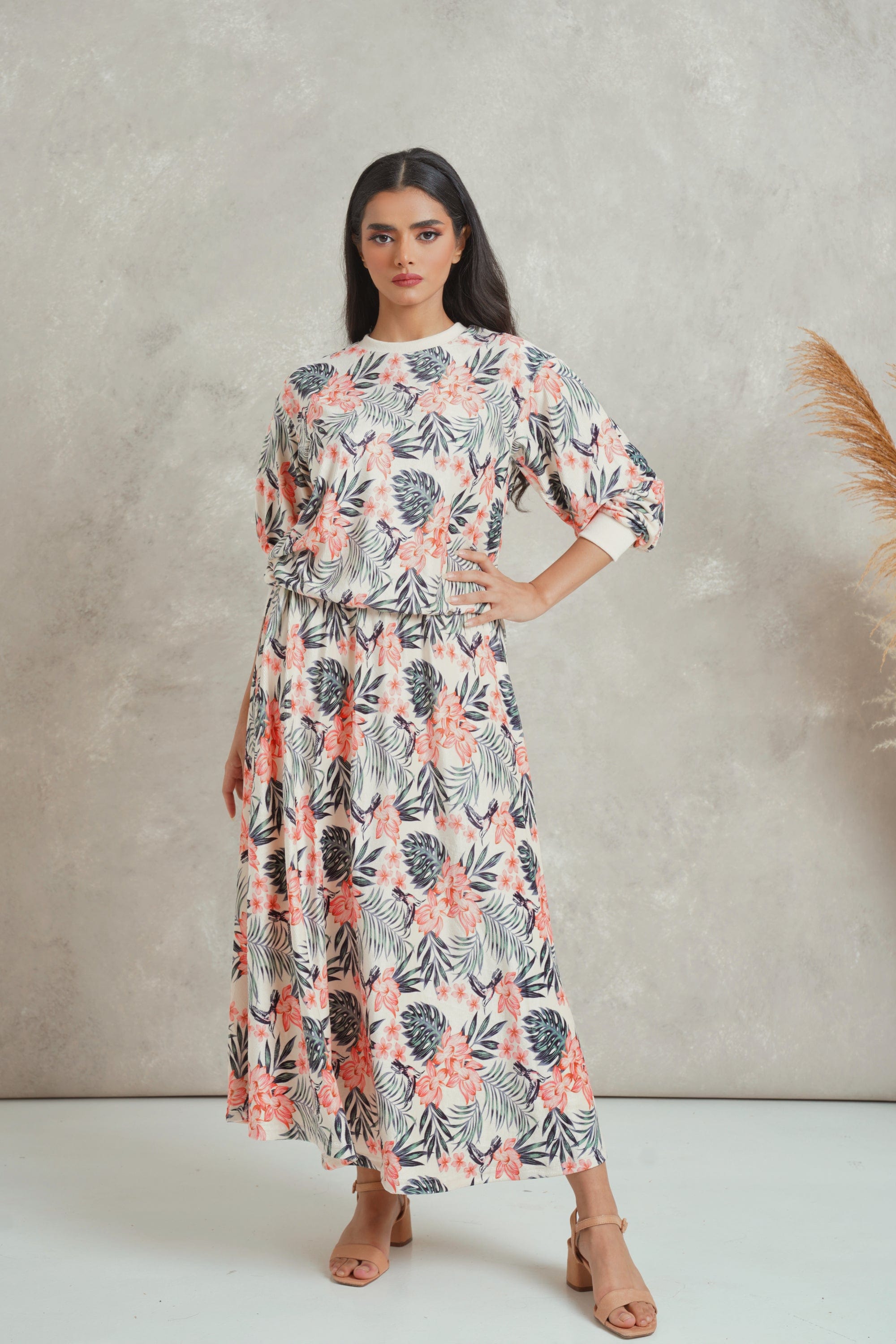 ميكا تنورة ميدي مشجرة فاخرة بخصر مطاطي عريض