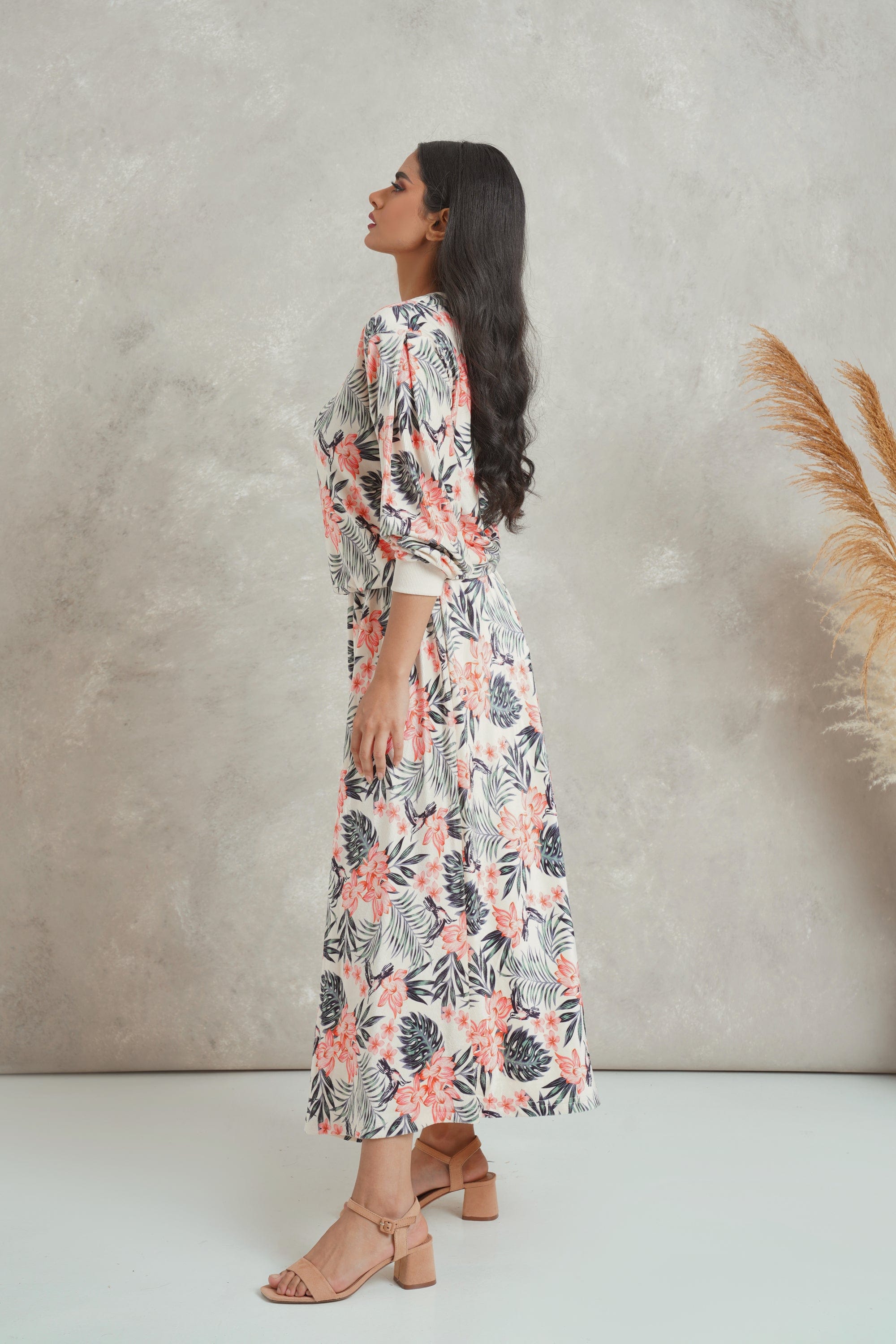 ميكا تنورة ميدي مشجرة فاخرة بخصر مطاطي عريض