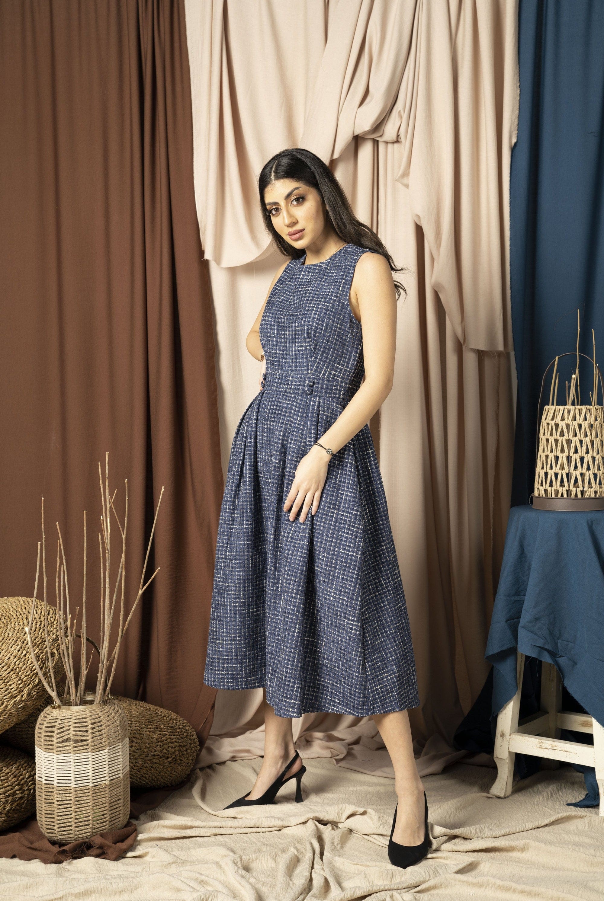 ميكا فستان صوف ميدي نسائي كاروهات