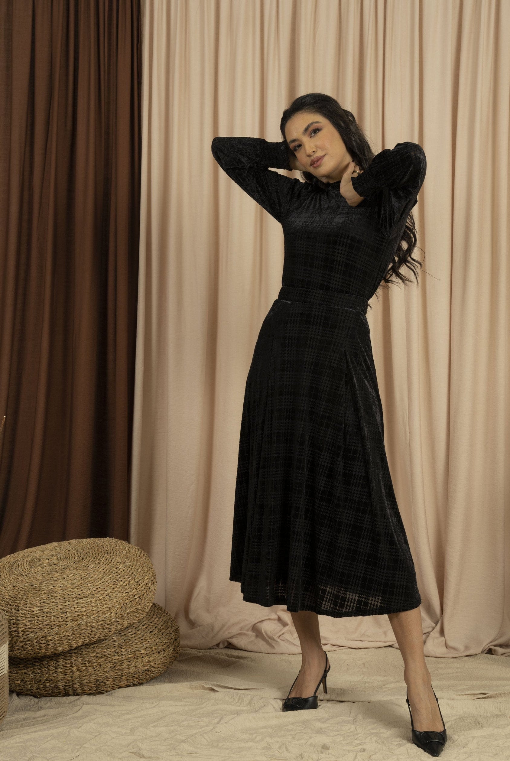 ميكا بلوزة بأكمام طويلة مخملية مربعات للمناسبات