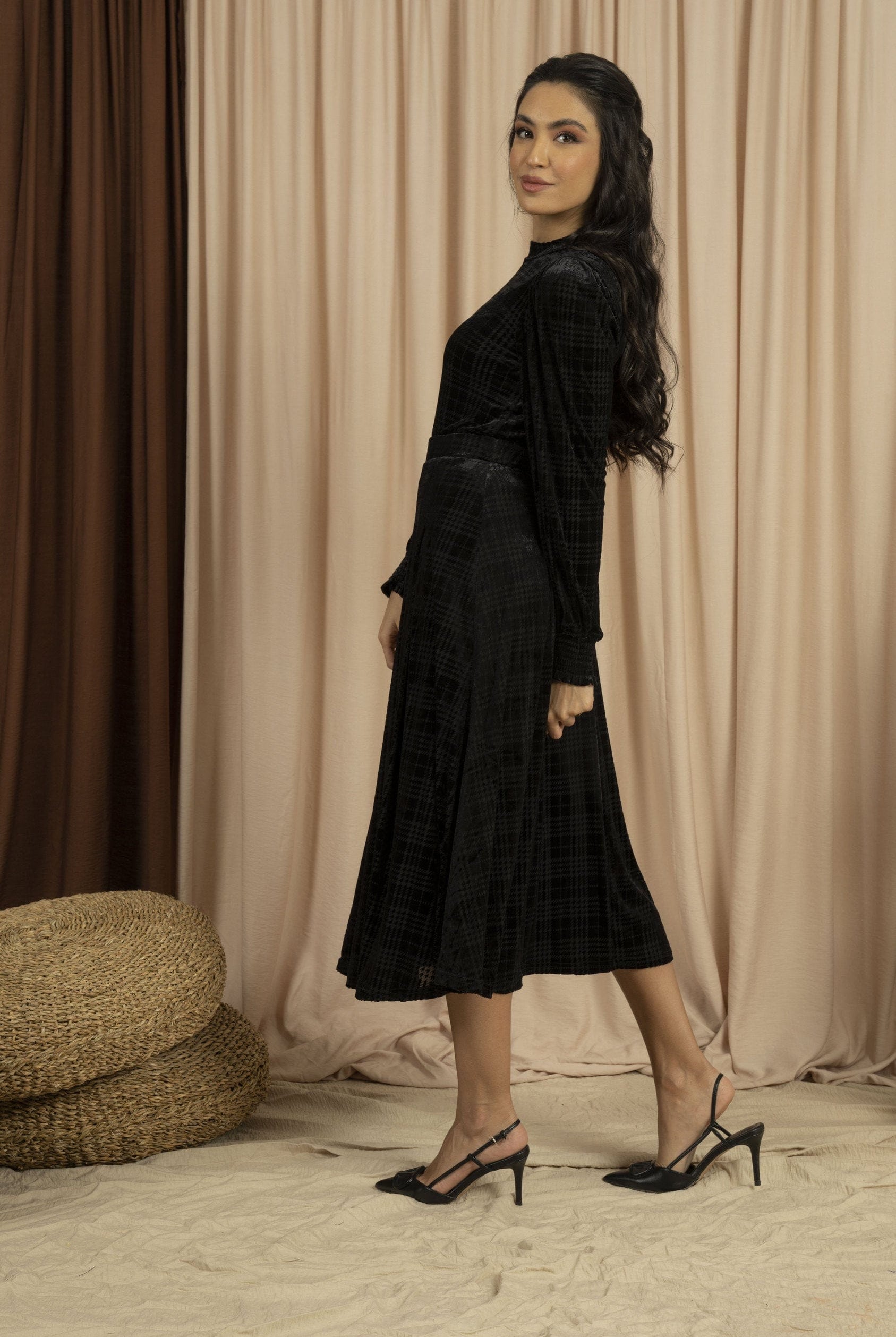 ميكا بلوزة بأكمام طويلة مخملية مربعات للمناسبات