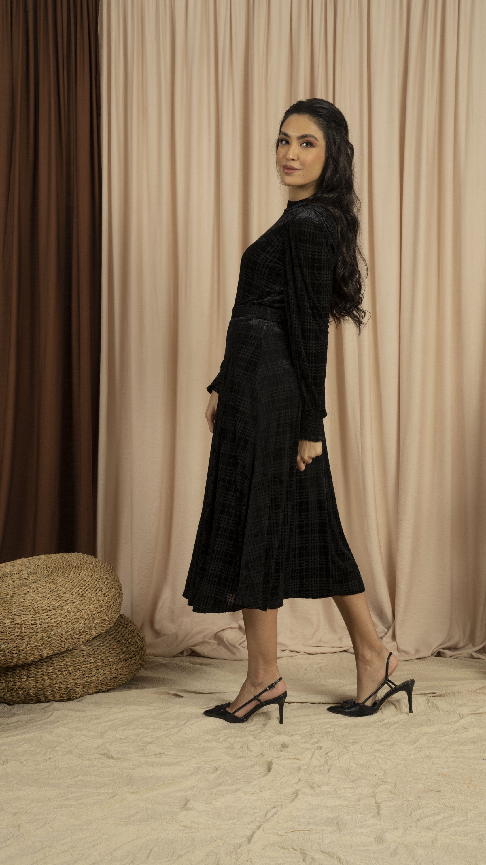 ميكا بلوزة بأكمام طويلة مخملية مربعات للمناسبات