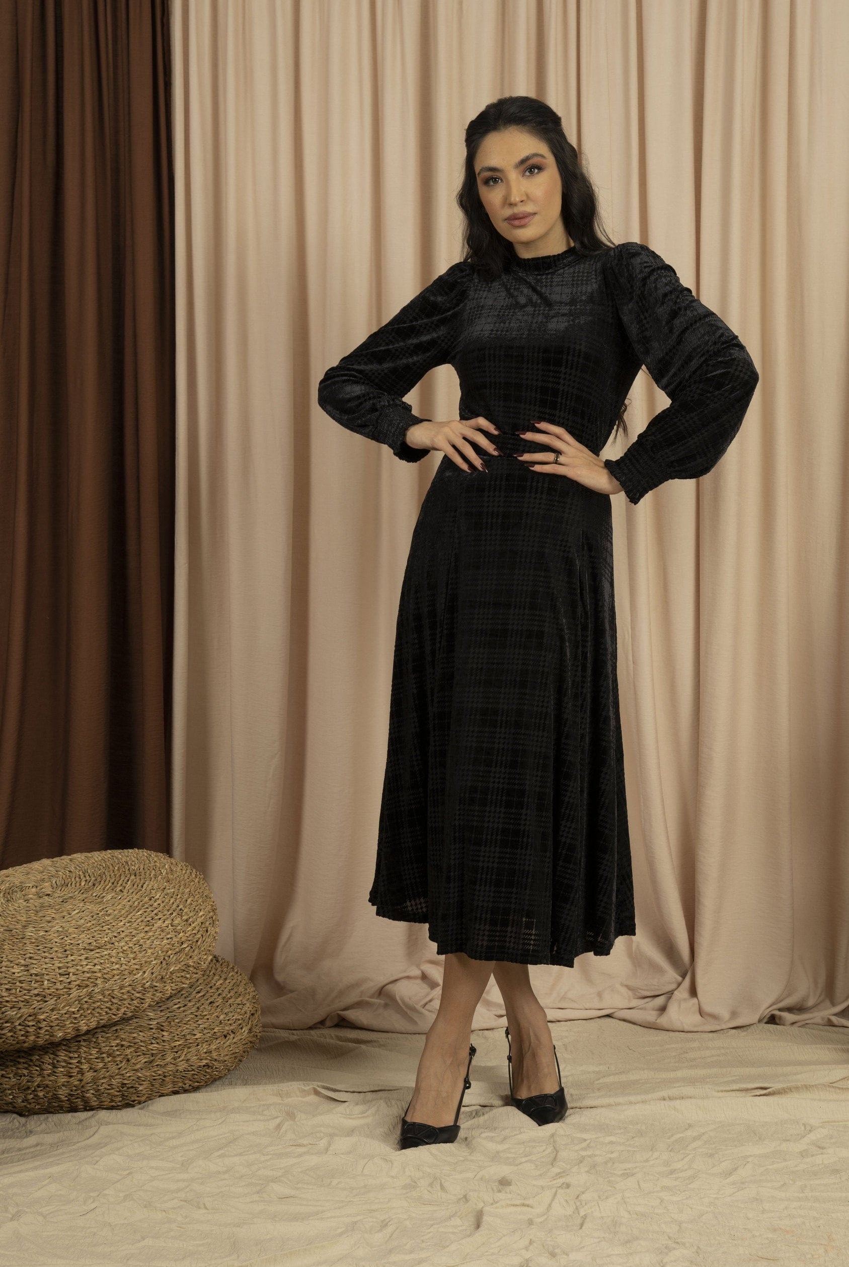 ميكا بلوزة بأكمام طويلة مخملية مربعات للمناسبات