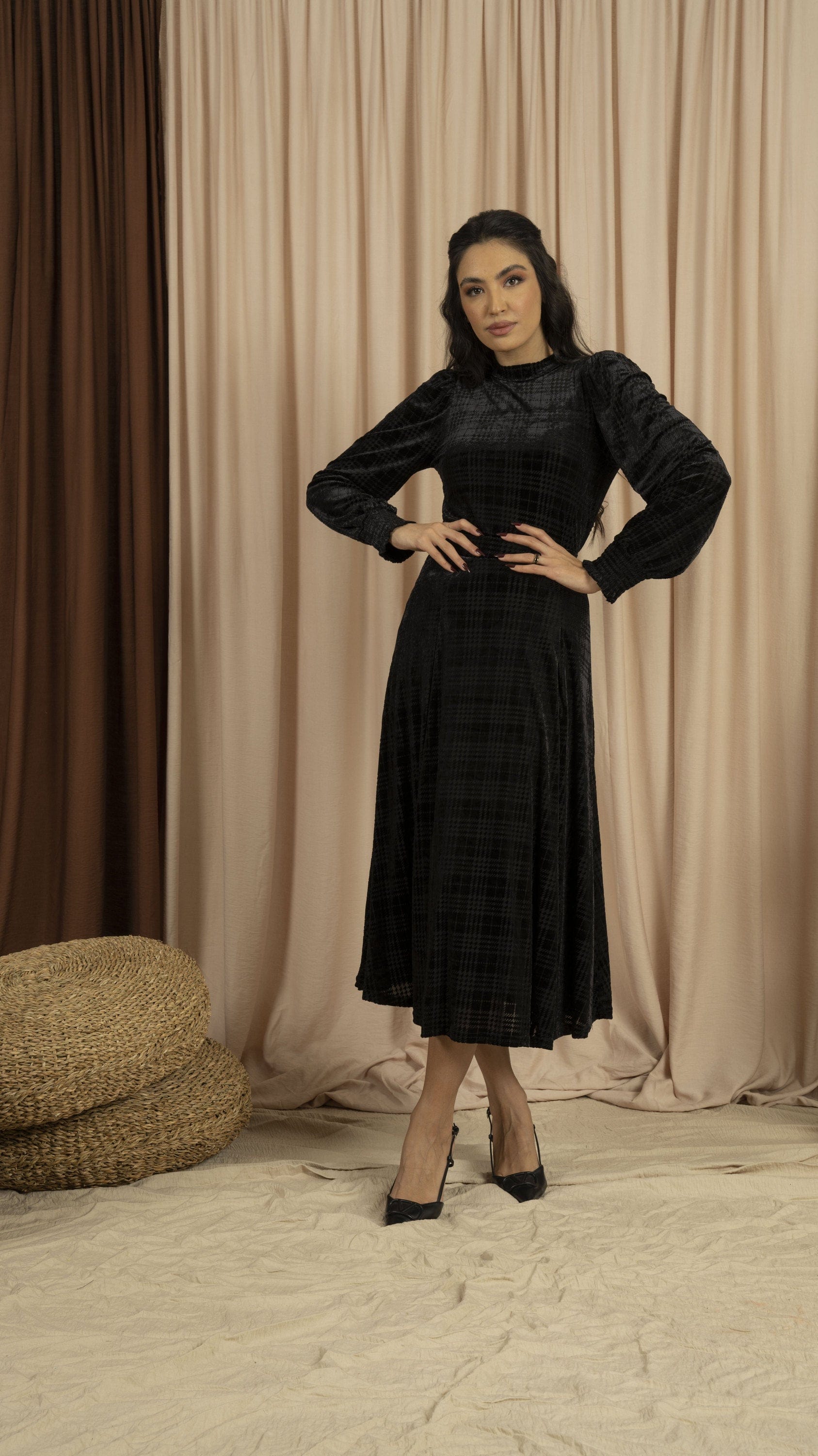 ميكا بلوزة بأكمام طويلة مخملية مربعات للمناسبات