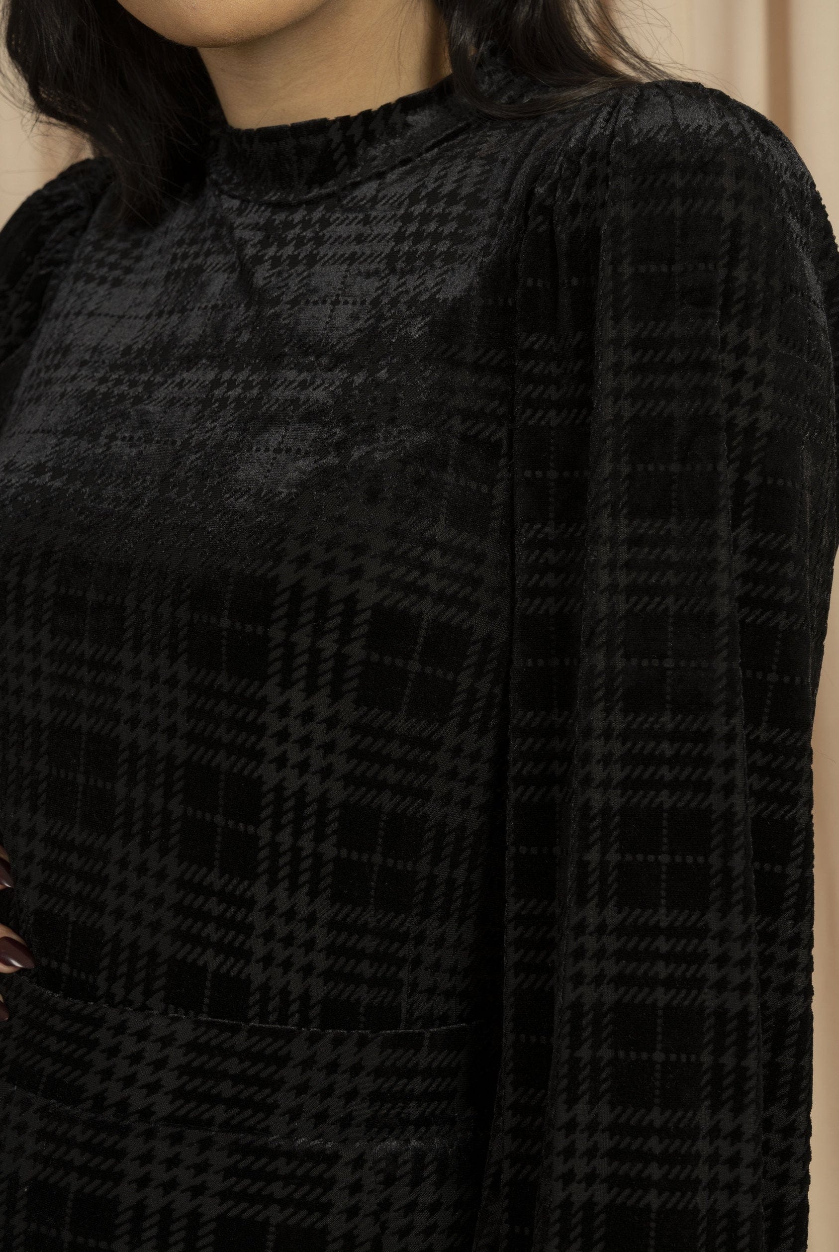 ميكا بلوزة بأكمام طويلة مخملية مربعات للمناسبات