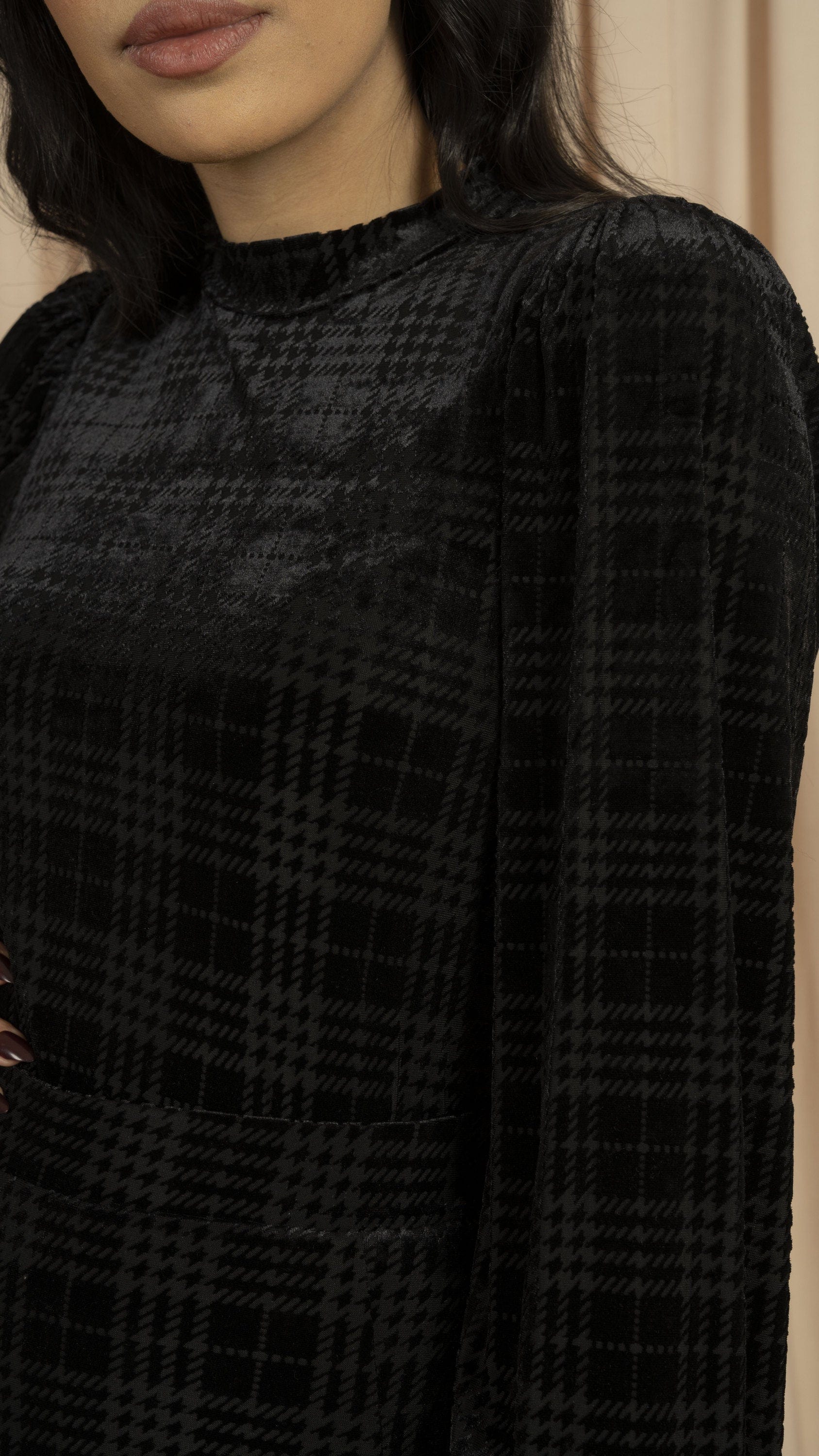 ميكا بلوزة بأكمام طويلة مخملية مربعات للمناسبات