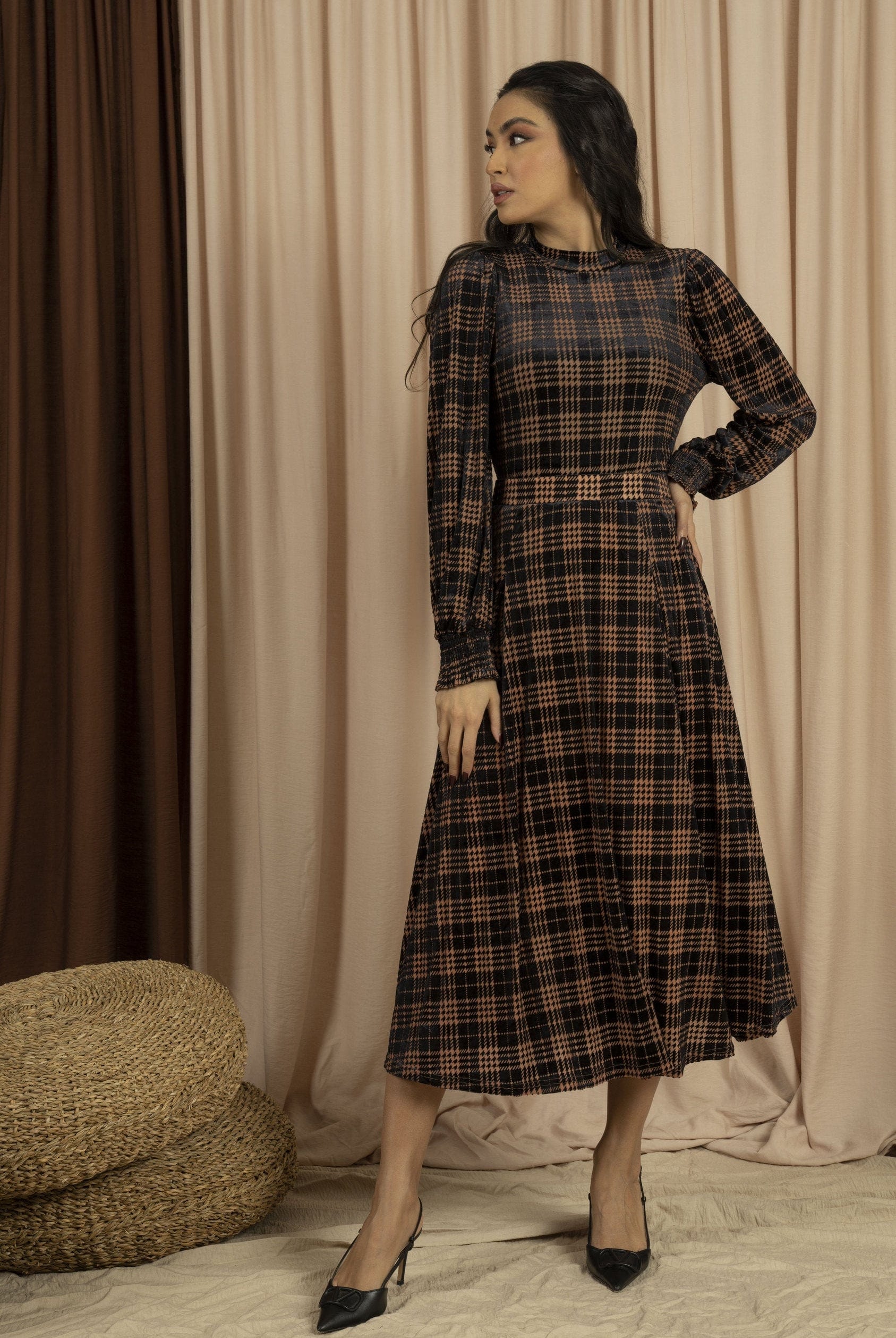 ميكا بلوزة بأكمام طويلة مخملية مربعات للمناسبات