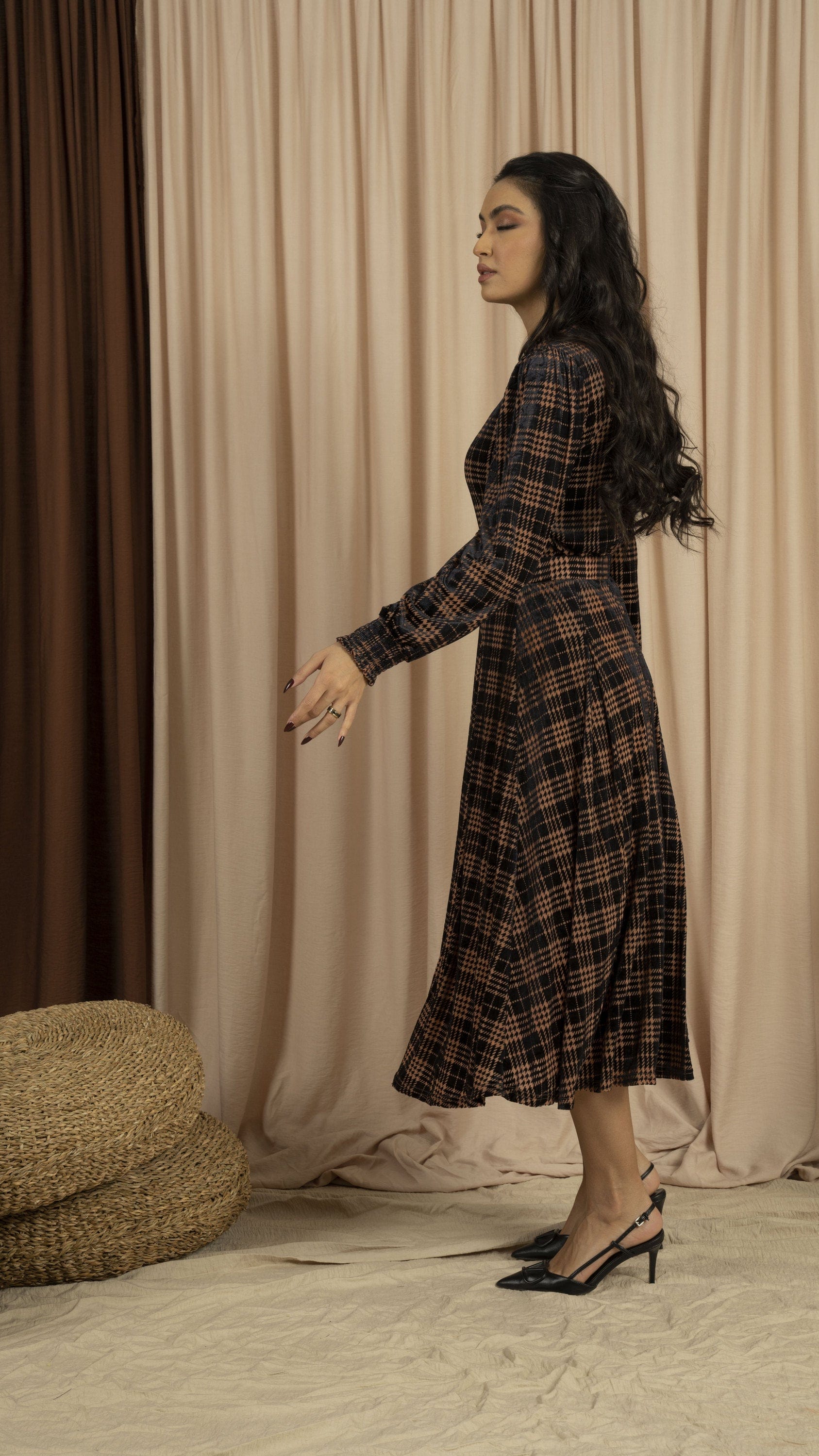 ميكا بلوزة بأكمام طويلة مخملية مربعات للمناسبات