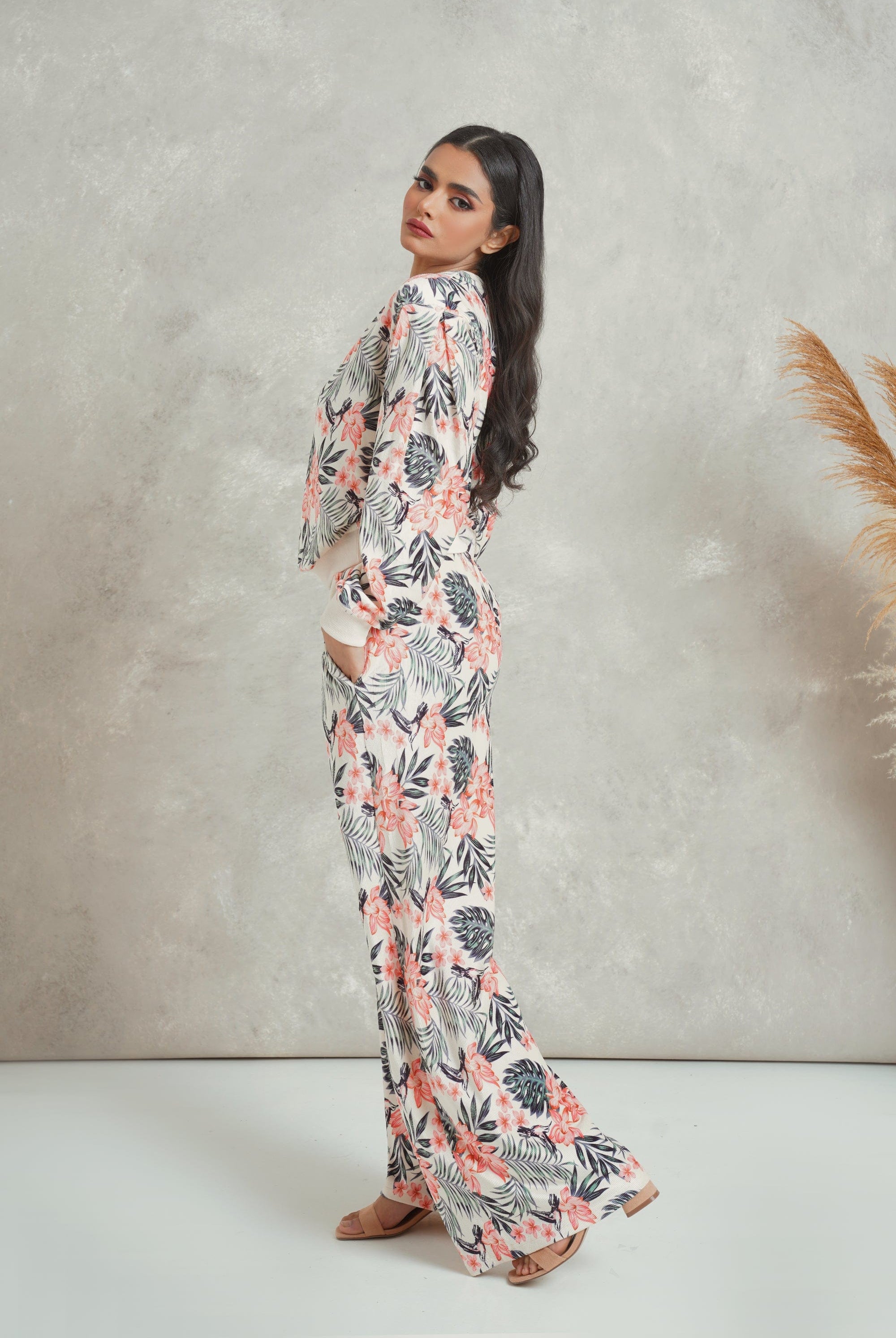 ميكا بنطلون مشجر واسع طويل نسائي