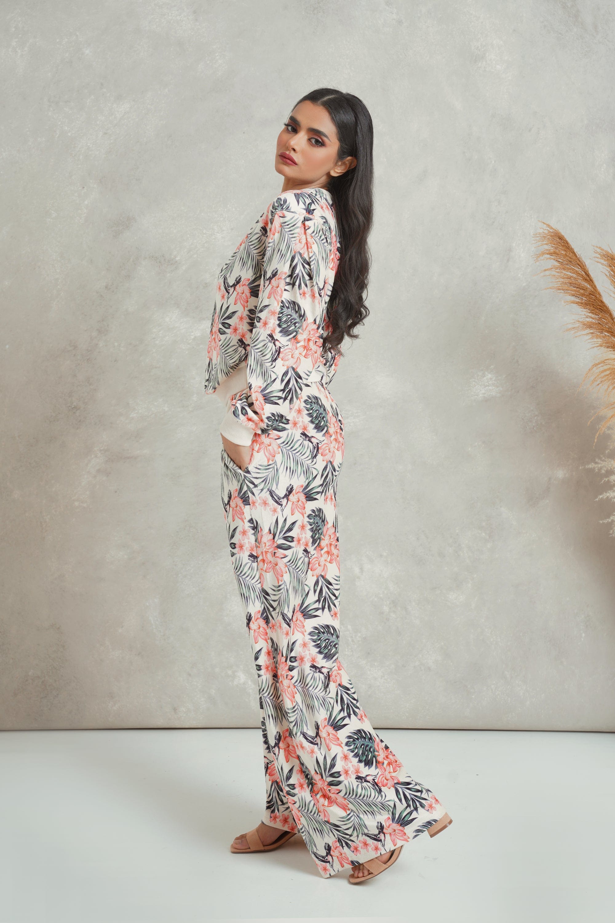 ميكا بنطلون مشجر واسع طويل نسائي