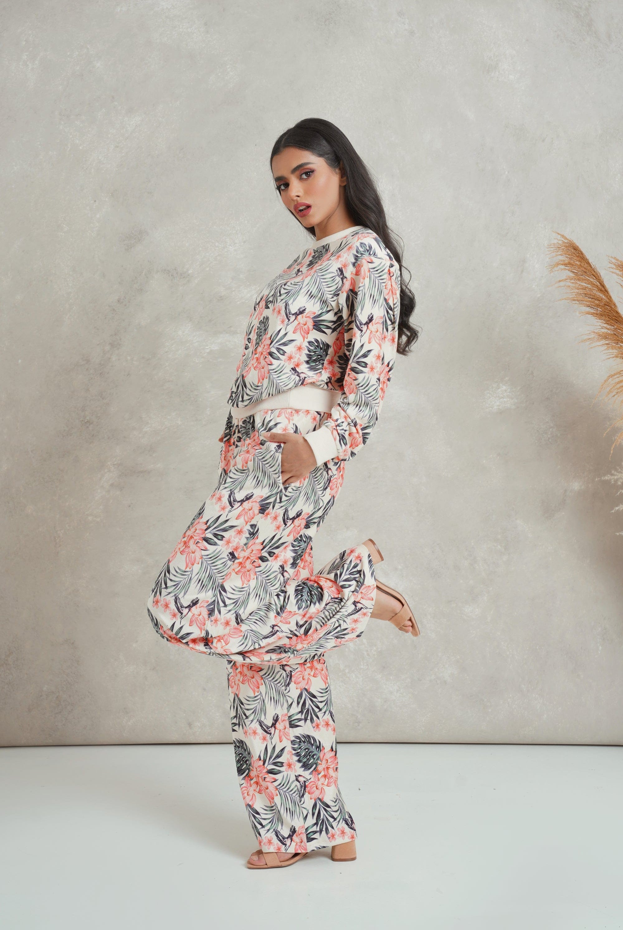 ميكا بنطلون مشجر واسع طويل نسائي