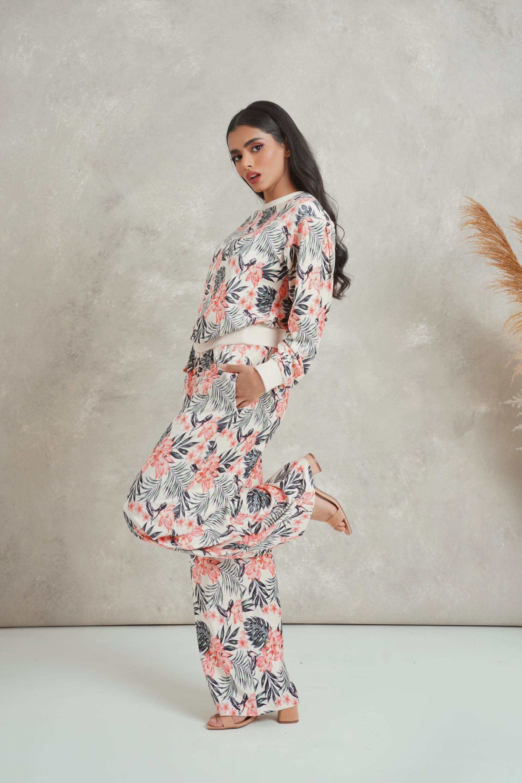 ميكا بنطلون مشجر واسع طويل نسائي