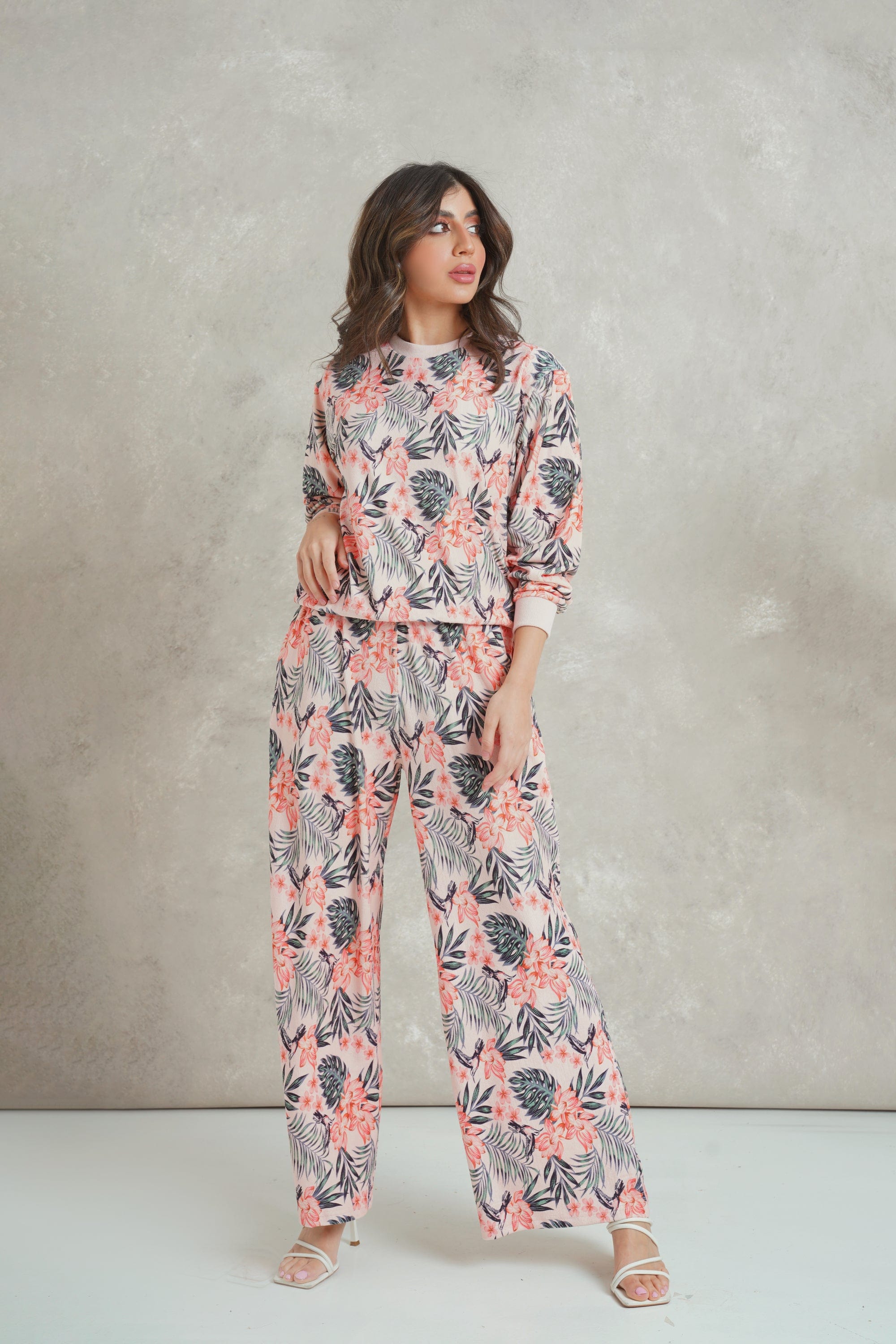 ميكا بنطلون مشجر واسع طويل نسائي