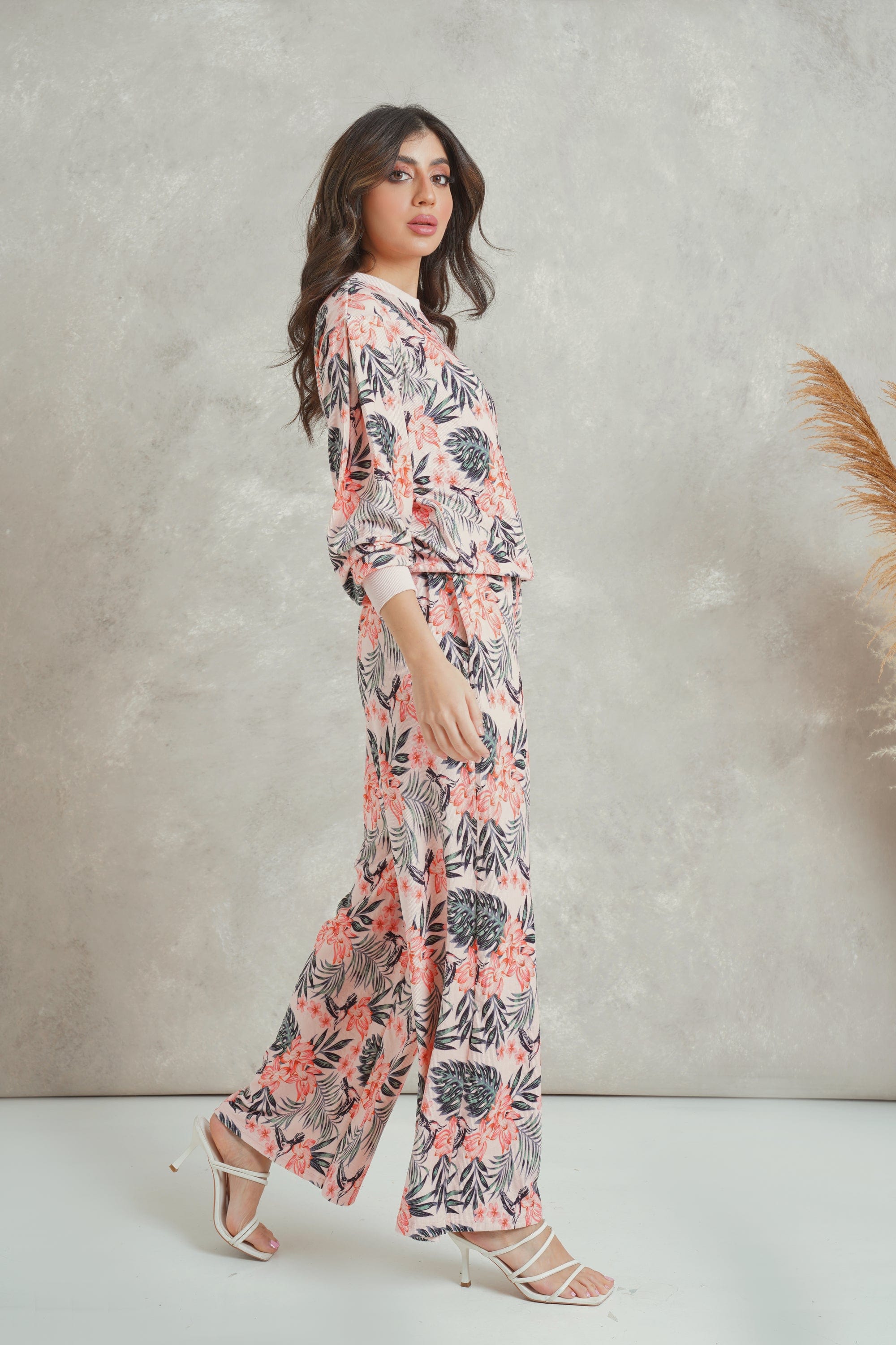 ميكا بنطلون مشجر واسع طويل نسائي