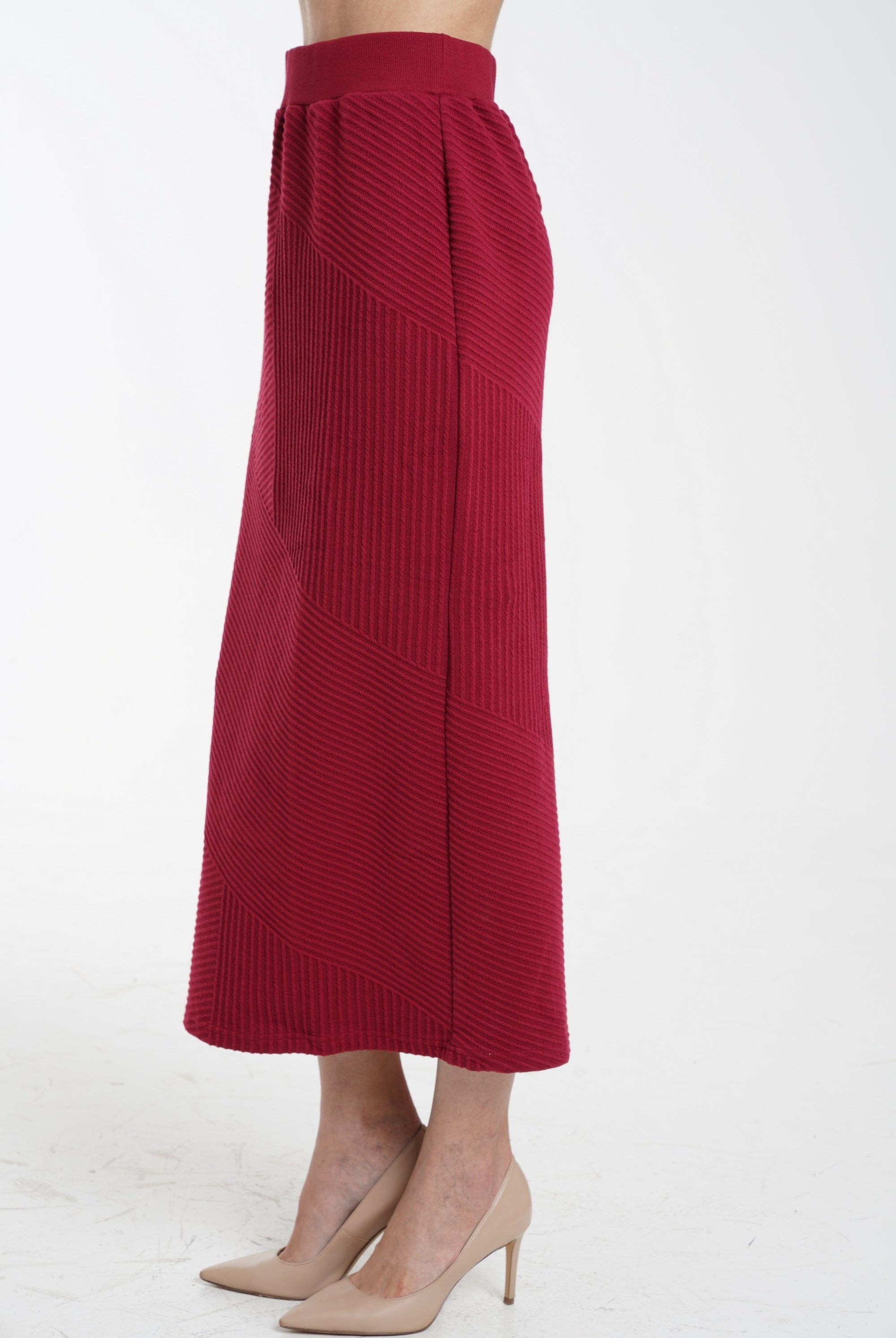 ميكا تنورة ميدي مضلعة سادة نسائي