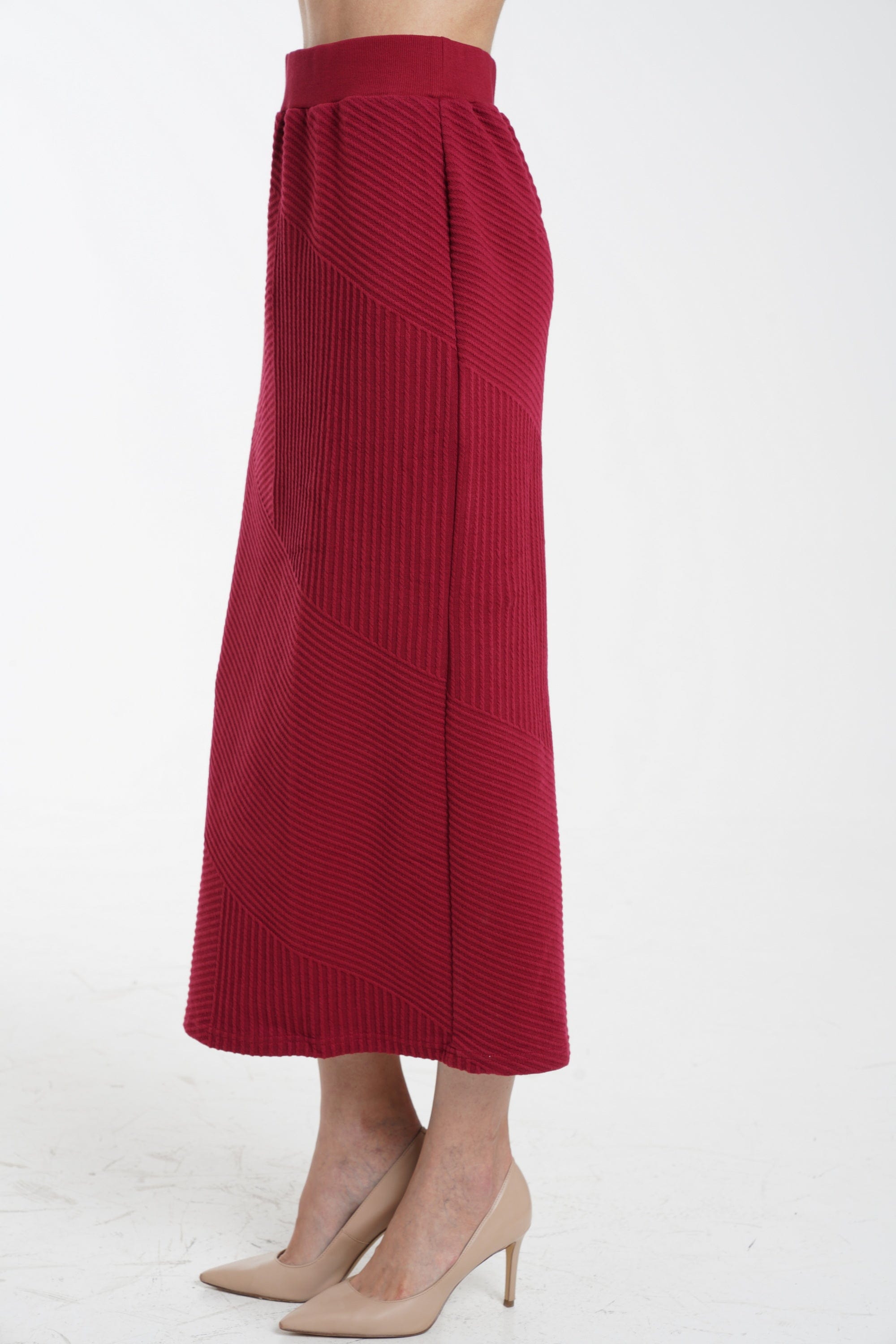 ميكا تنورة ميدي مضلعة سادة نسائي