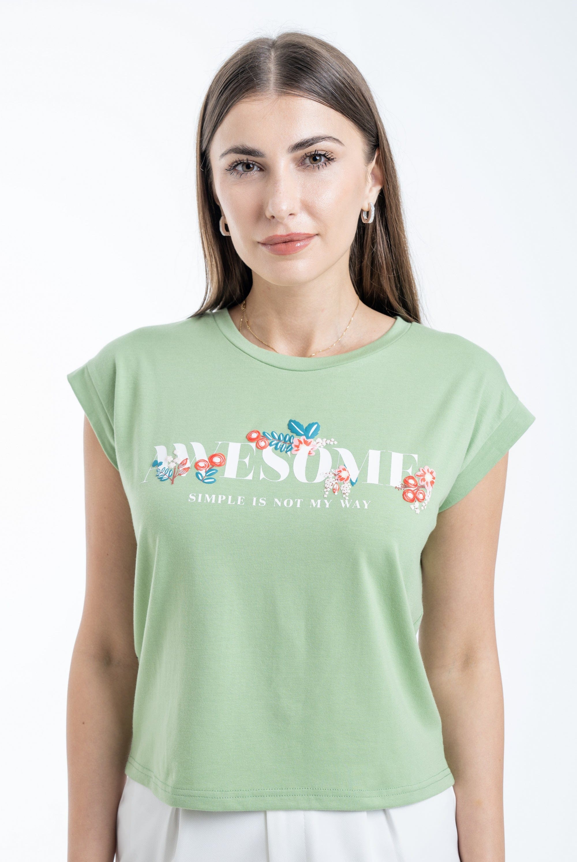 ميكا توب منقوش على الخصر بأزرار قصيرة نسائي