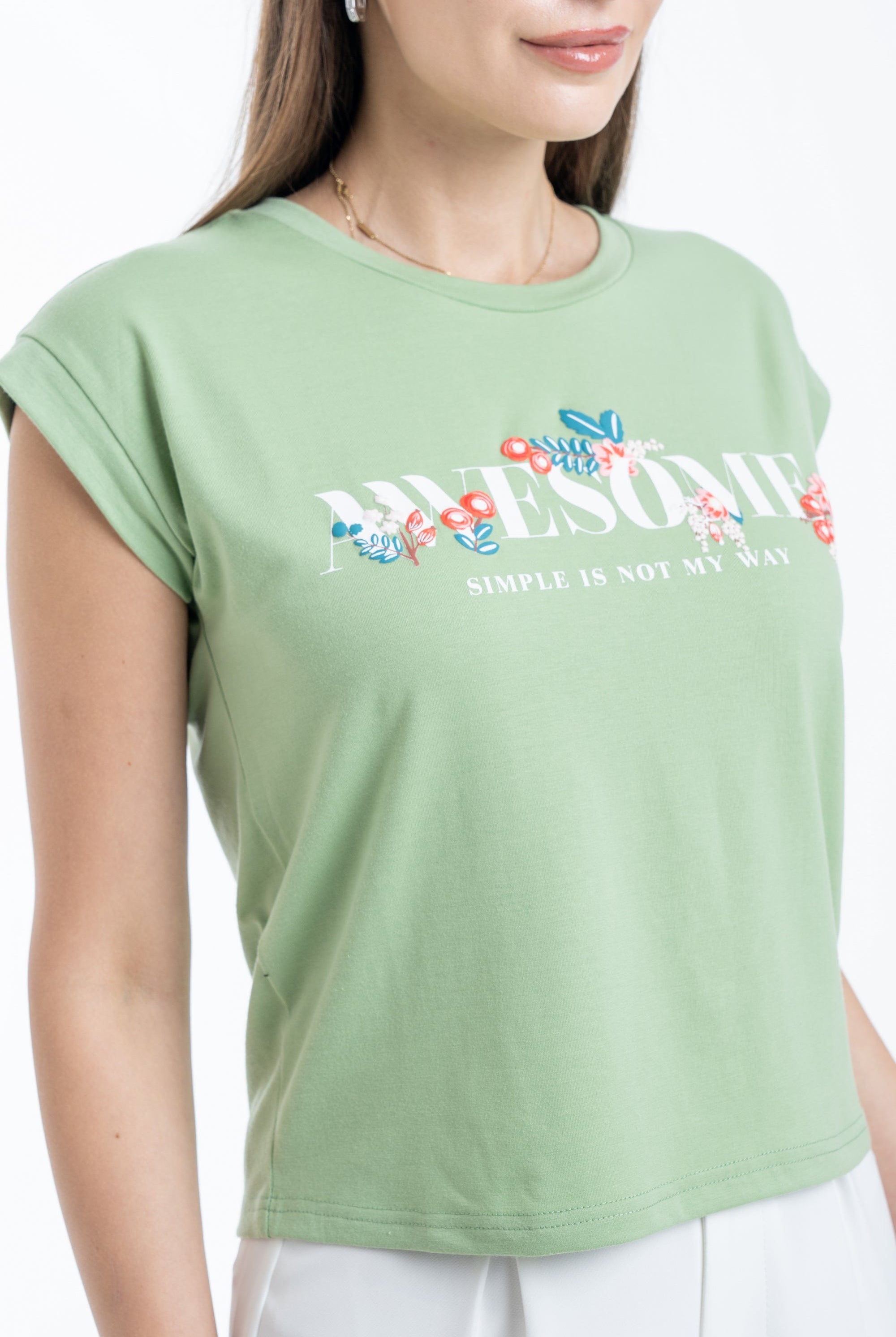 ميكا توب منقوش على الخصر بأزرار قصيرة نسائي